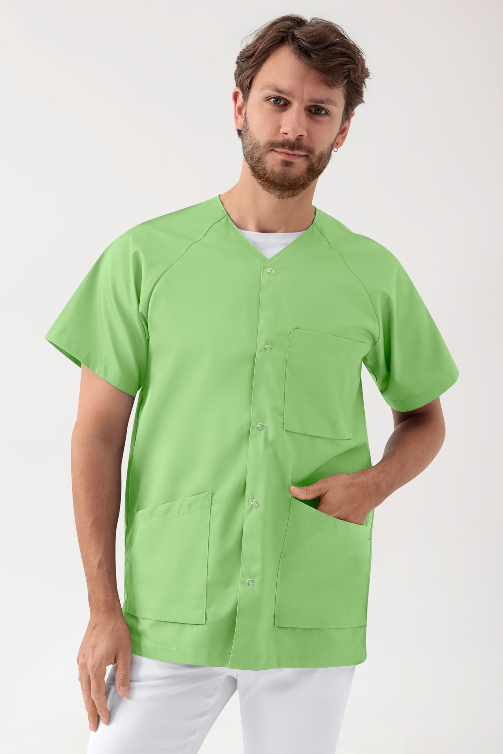 Tuniek-tuniek heren - drukknoopsluiting appelgroen, Voorzijde view