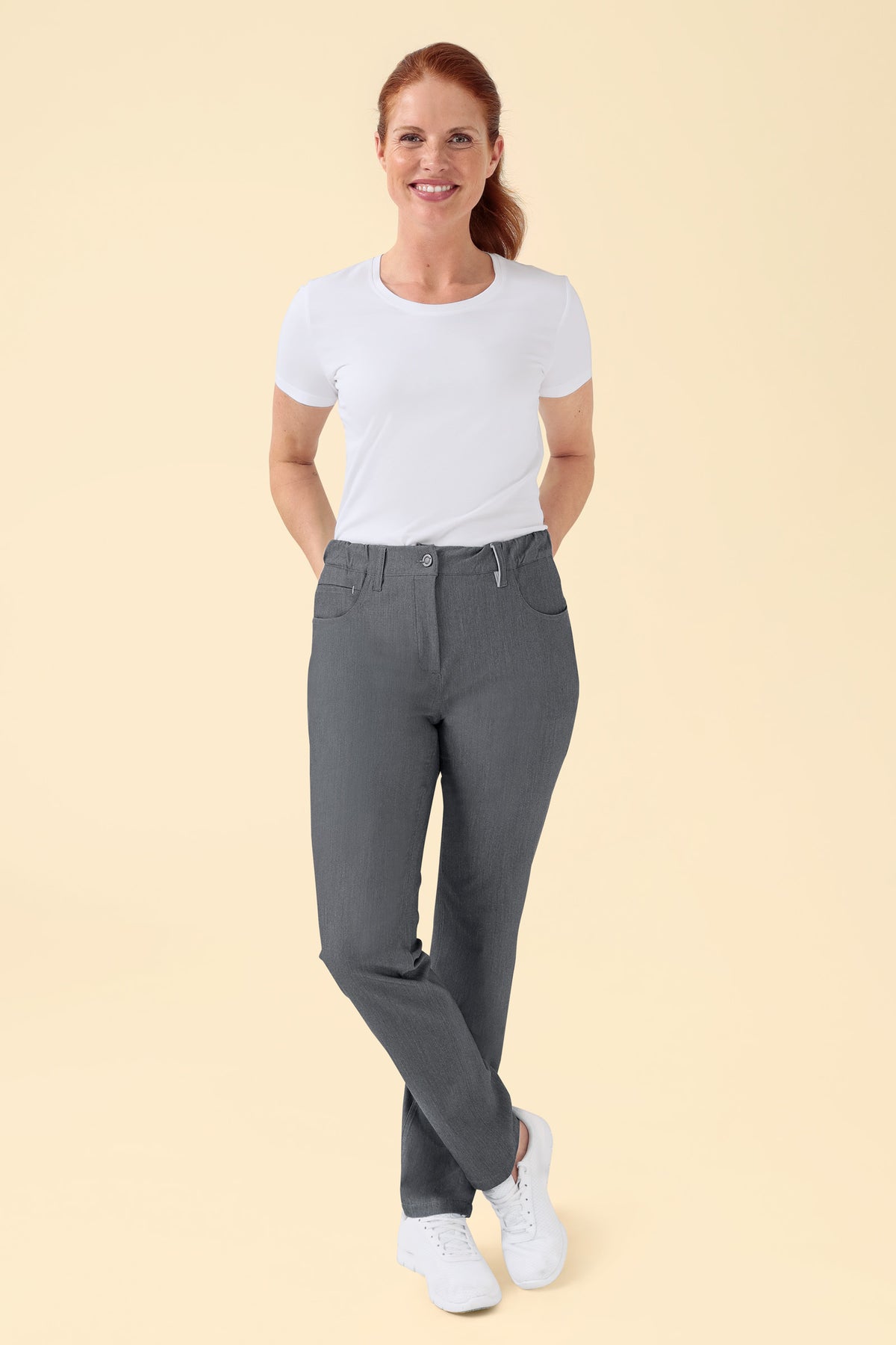 KAERE Damesbroek - 5-pocket donkergrijs melange