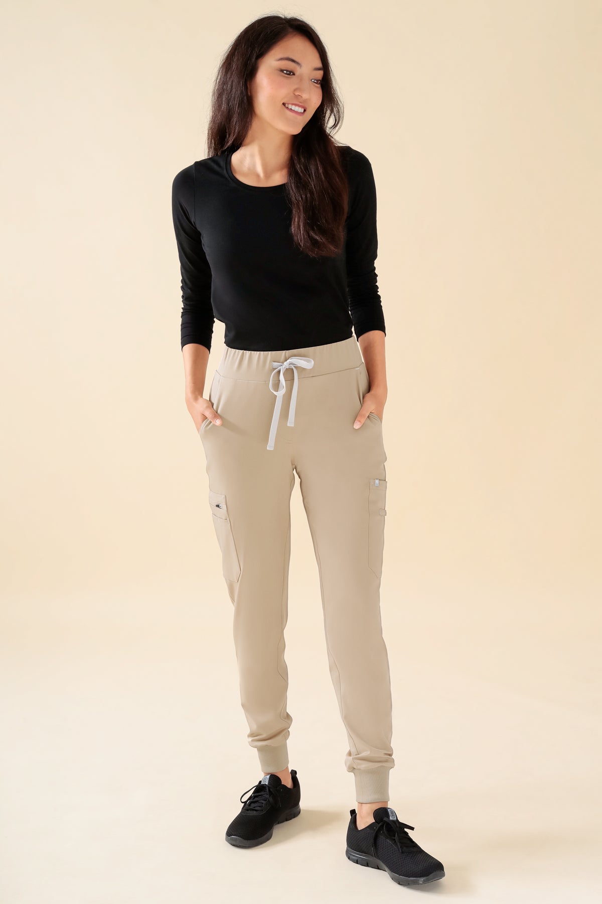 KAERE broek dames - zoom met elastische boord en beenzak zand