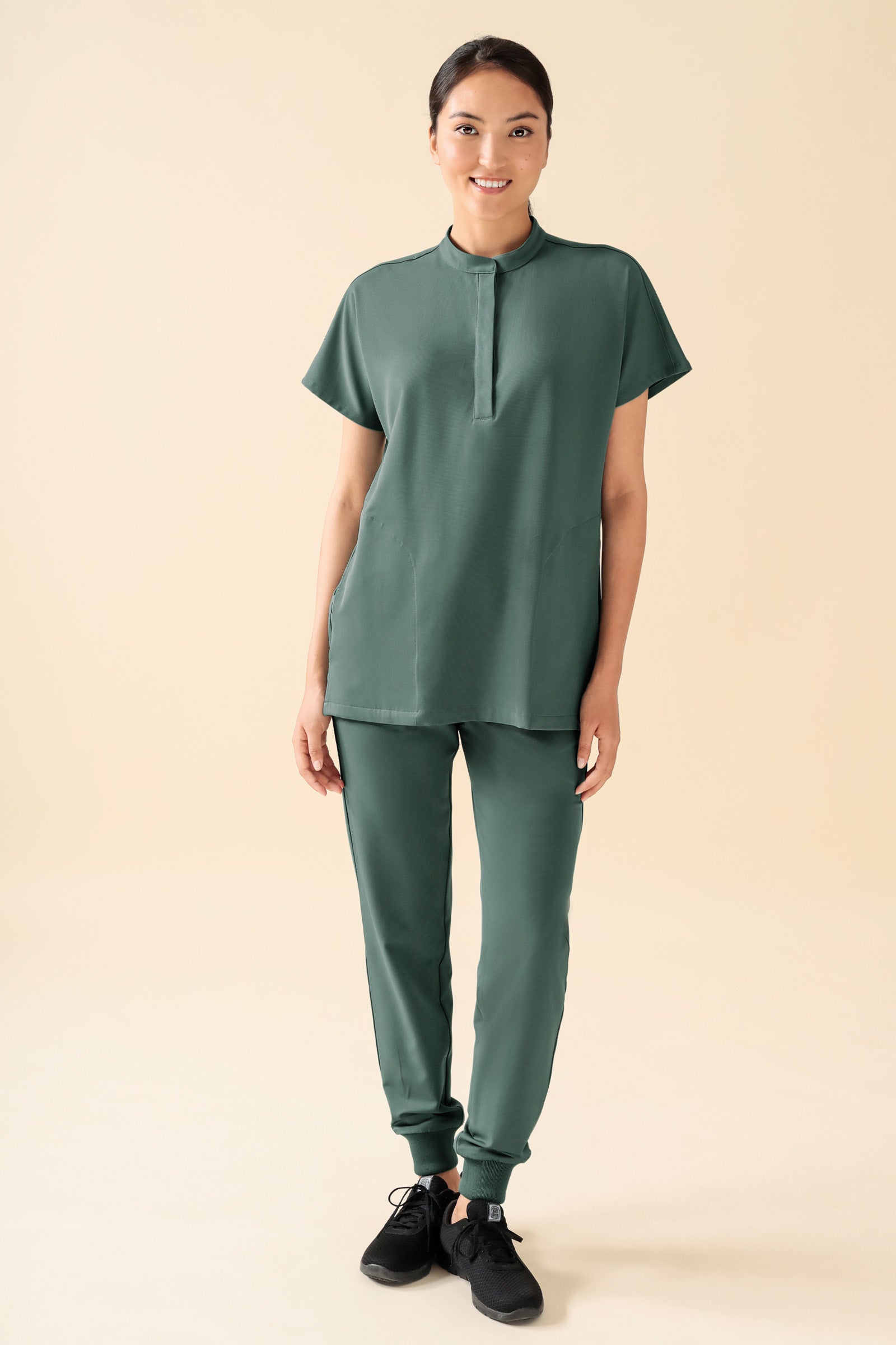 KAERE dames oversteektuniek - opstaande kraag donkergroen