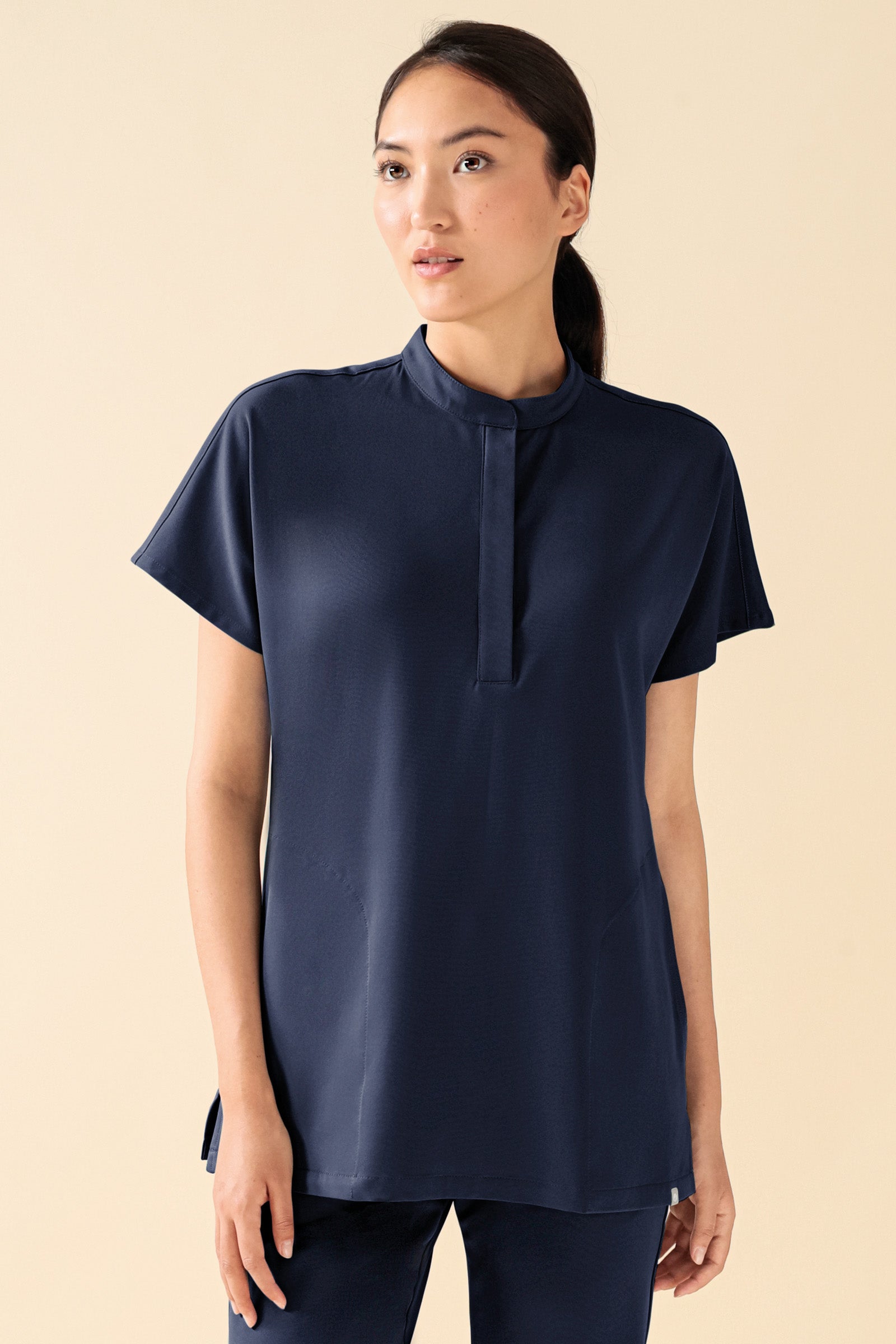 KAERE dames oversteektuniek - opstaande kraag navy