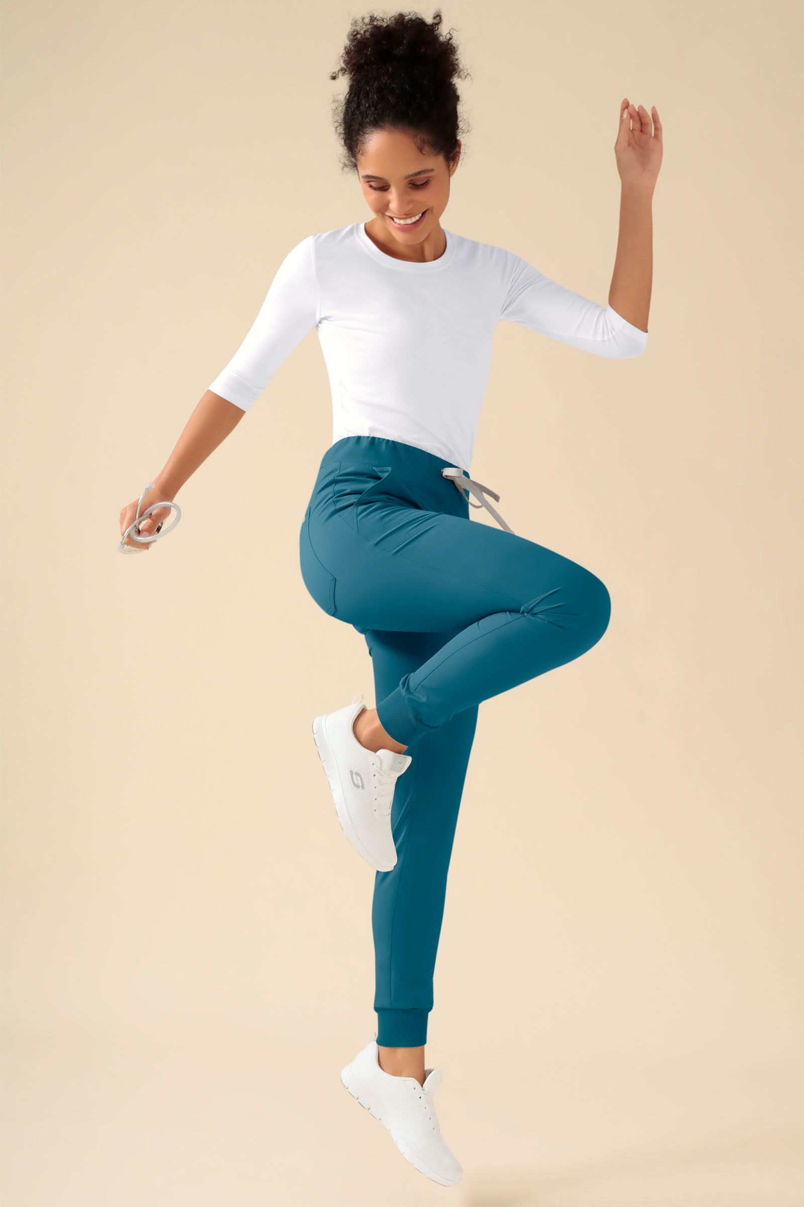 KAERE broek dames - zoom met elastische boord zonder beenzak petrol, Voorzijde view Het model is 176 cm lang en draagt maat S