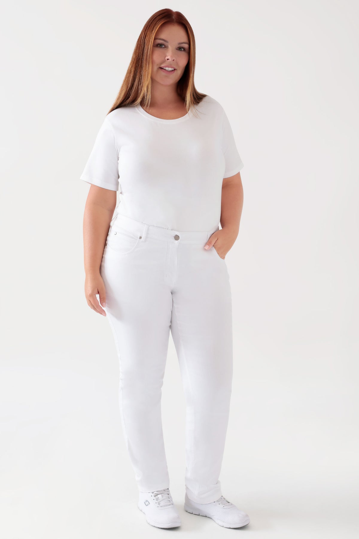 5-pocket broek dames - jeans look wit, Voorzijde view