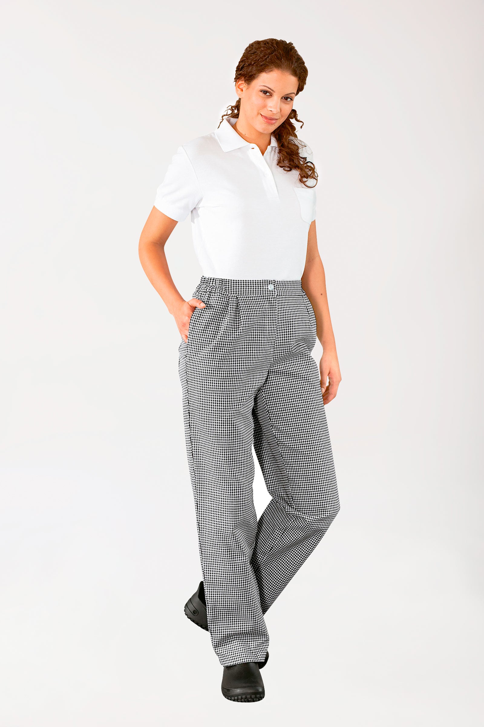 Gastro broek dames - bandplooien zwart/wit