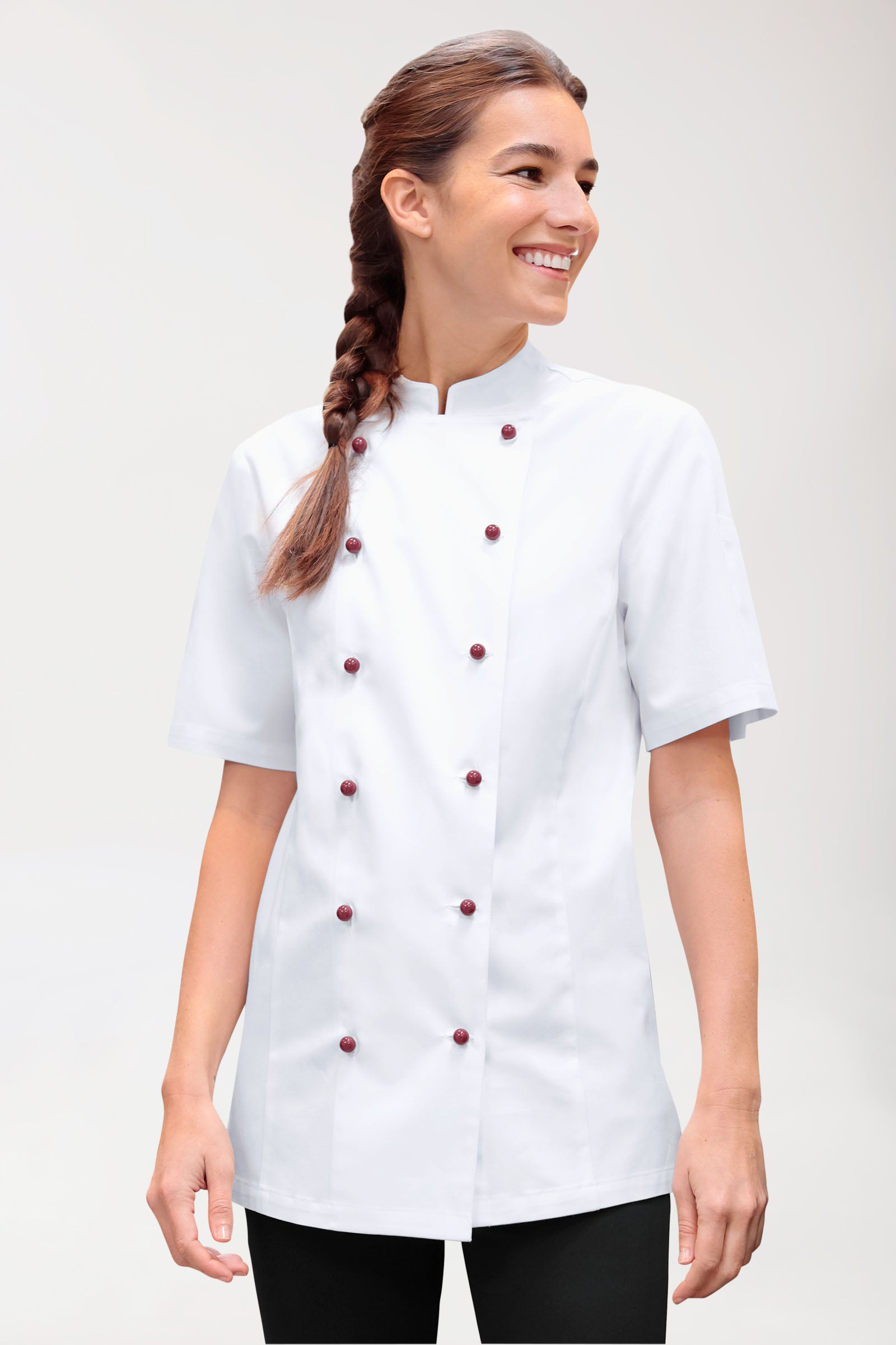 Gastro koksjas dames -6 knoops rij- 1/2 mouw wit