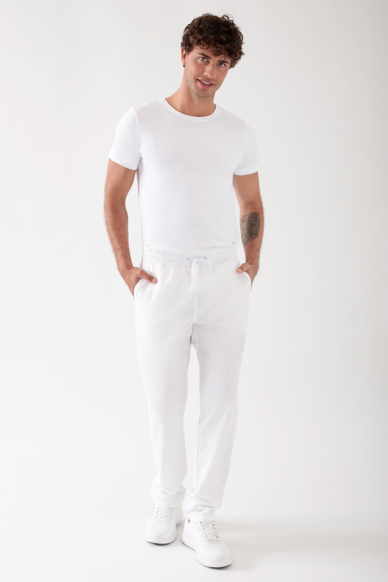 TENCEL™ broek uniseks - elastische boord wit, Voorzijde view