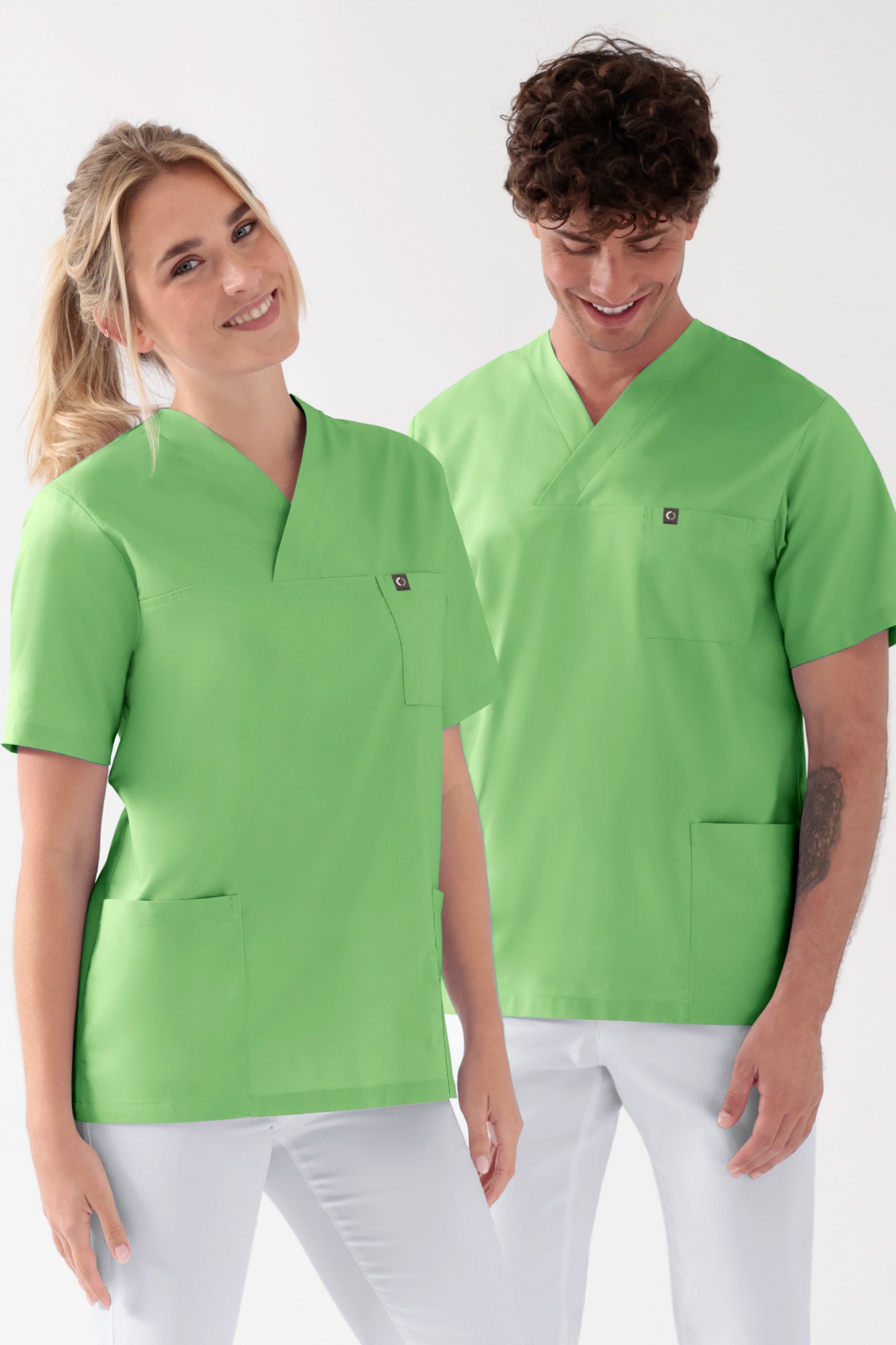 Katoenen oversteektuniek unisex - 2-pack appelgroen, Voorzijde view