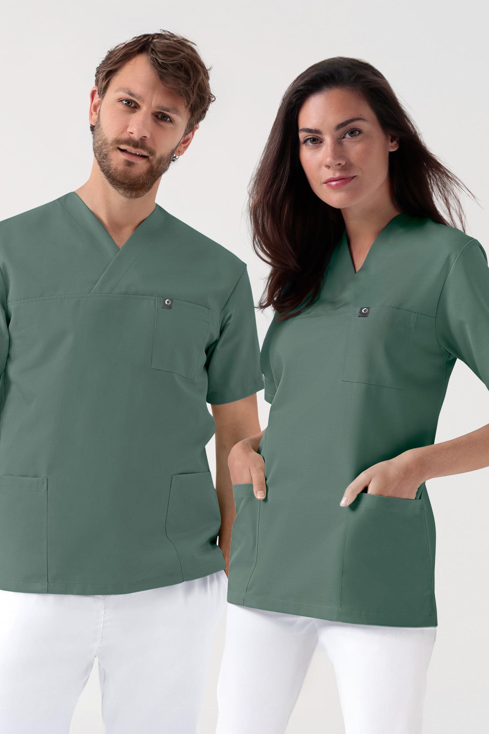 GREEN Stretch oversteektuniek uniseks - V-hals donkergroen