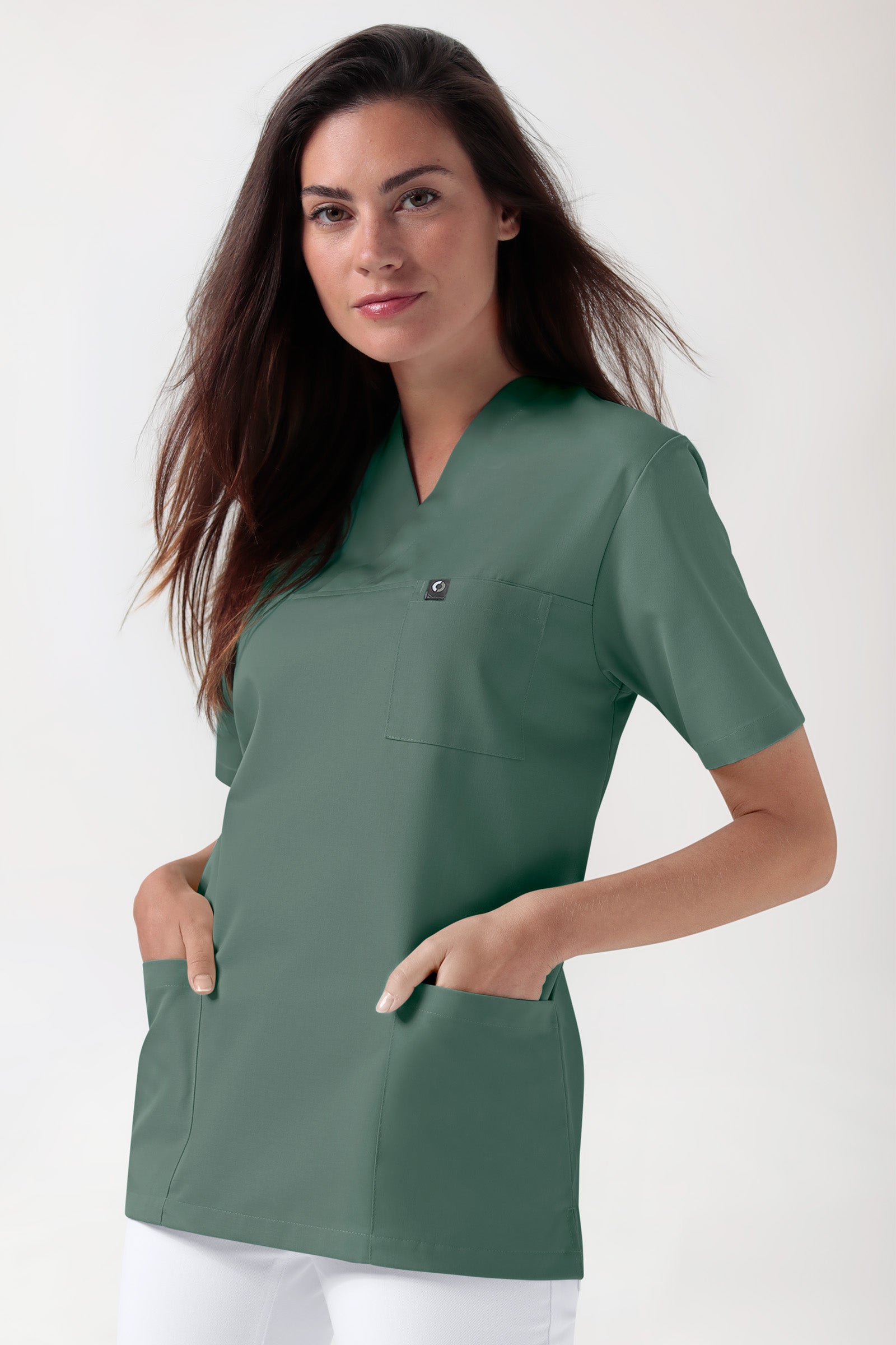 GREEN Stretch oversteektuniek uniseks - V-hals donkergroen