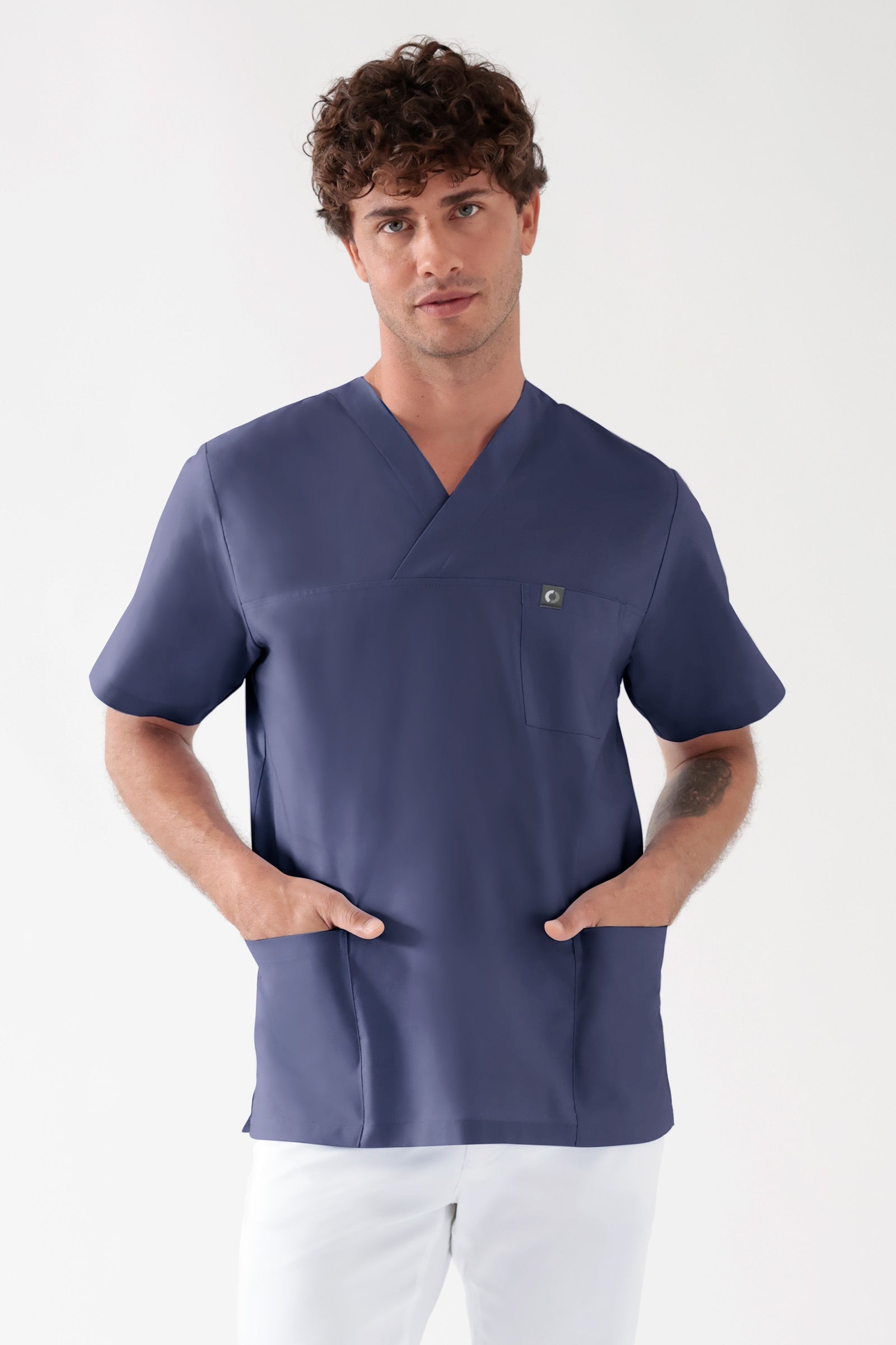 Katoenen oversteektuniek unisex - 2-pack light navy, Voorzijde view