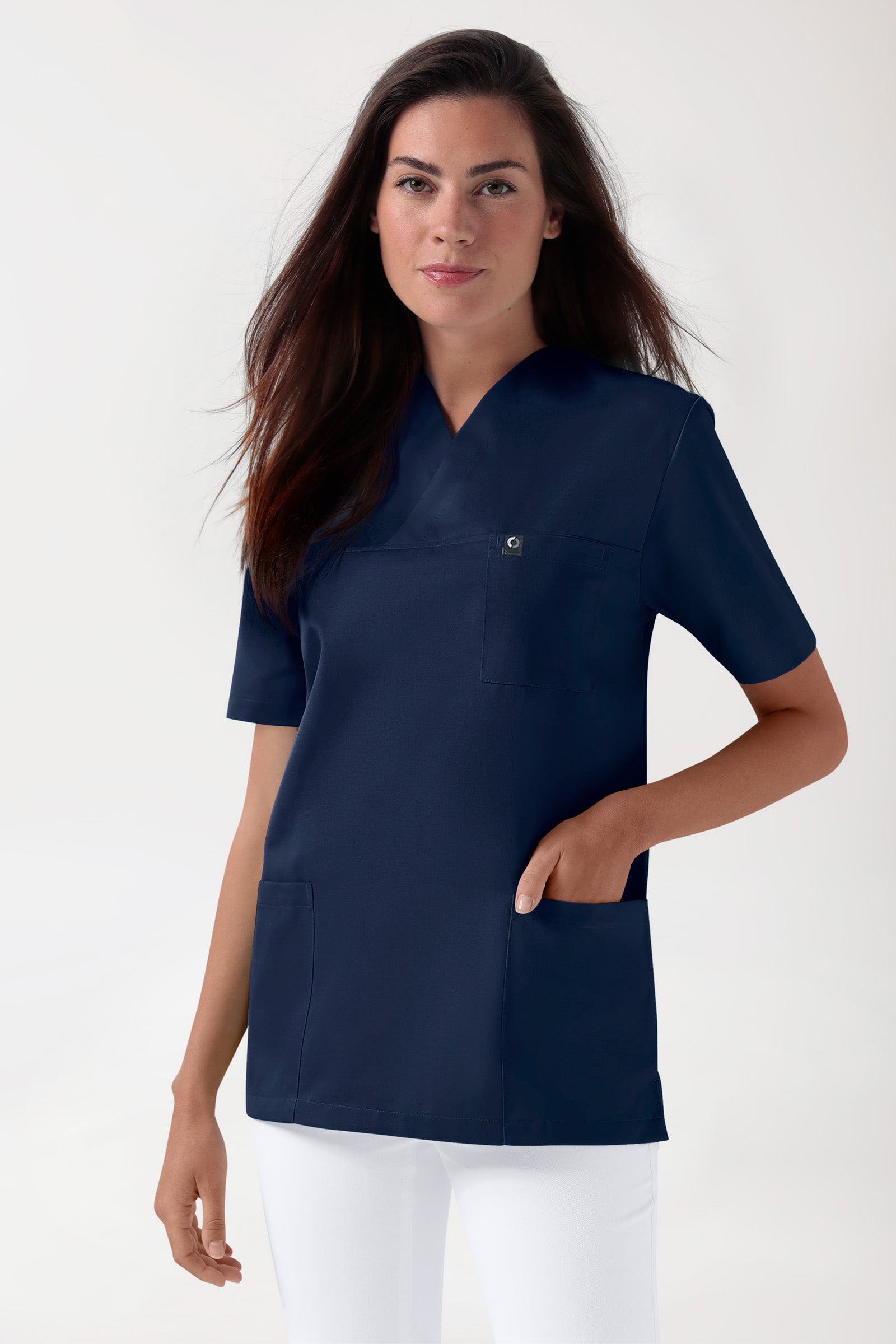 GREEN Stretch oversteektuniek uniseks - V-hals navy