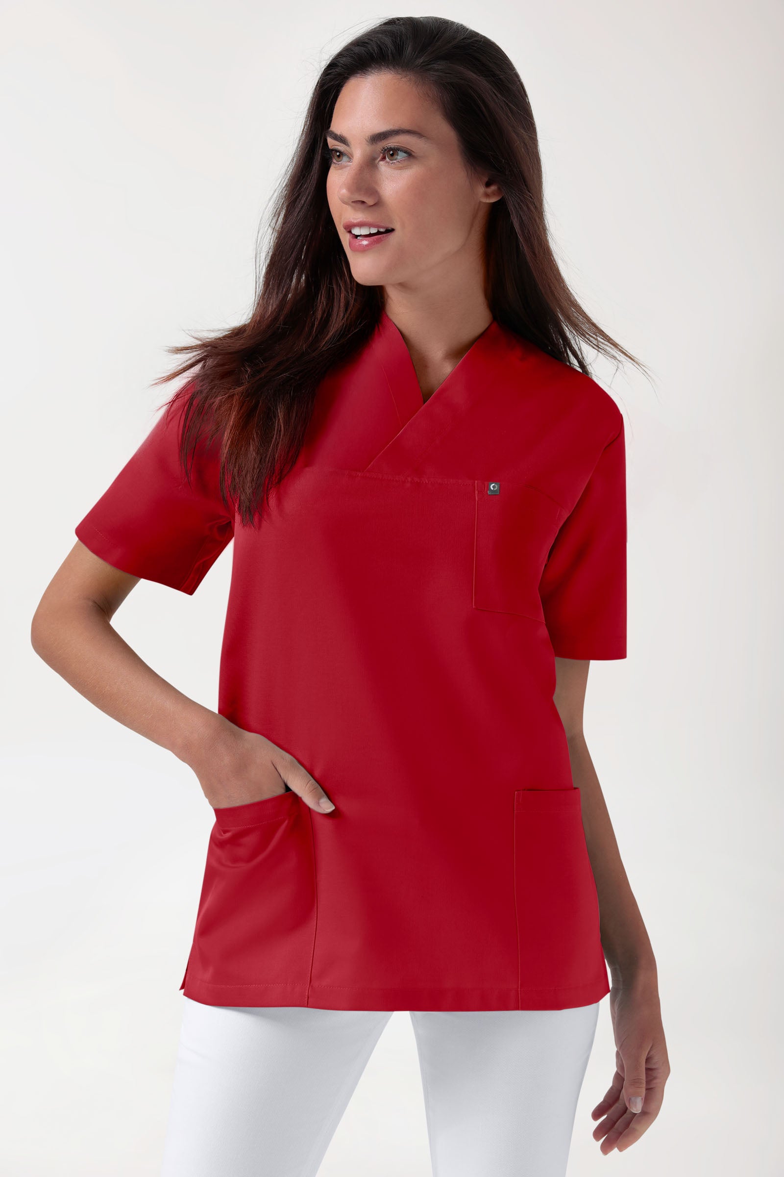 GREEN Stretch oversteektuniek uniseks - V-hals rood