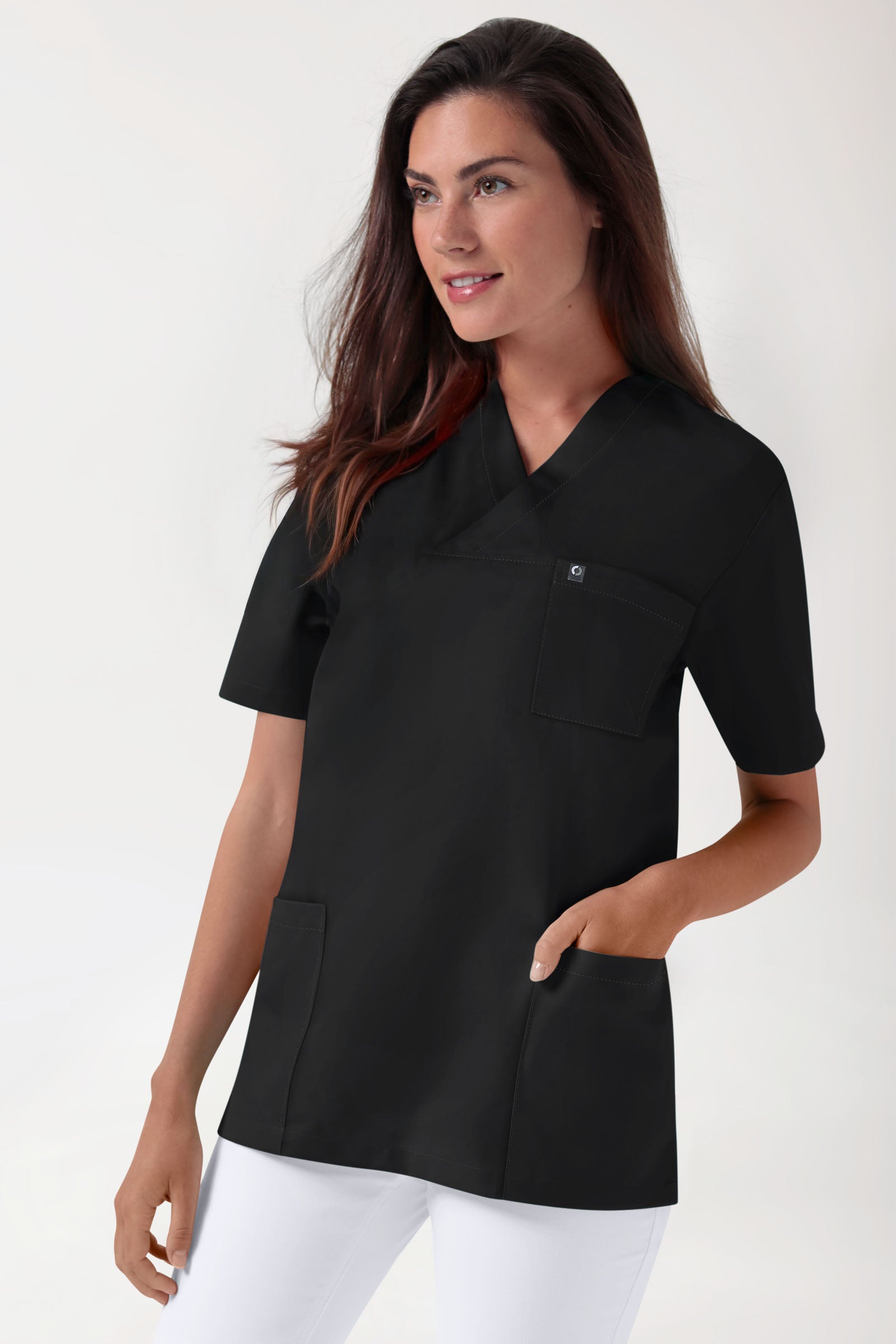 GREEN Stretch oversteektuniek uniseks - V-hals zwart