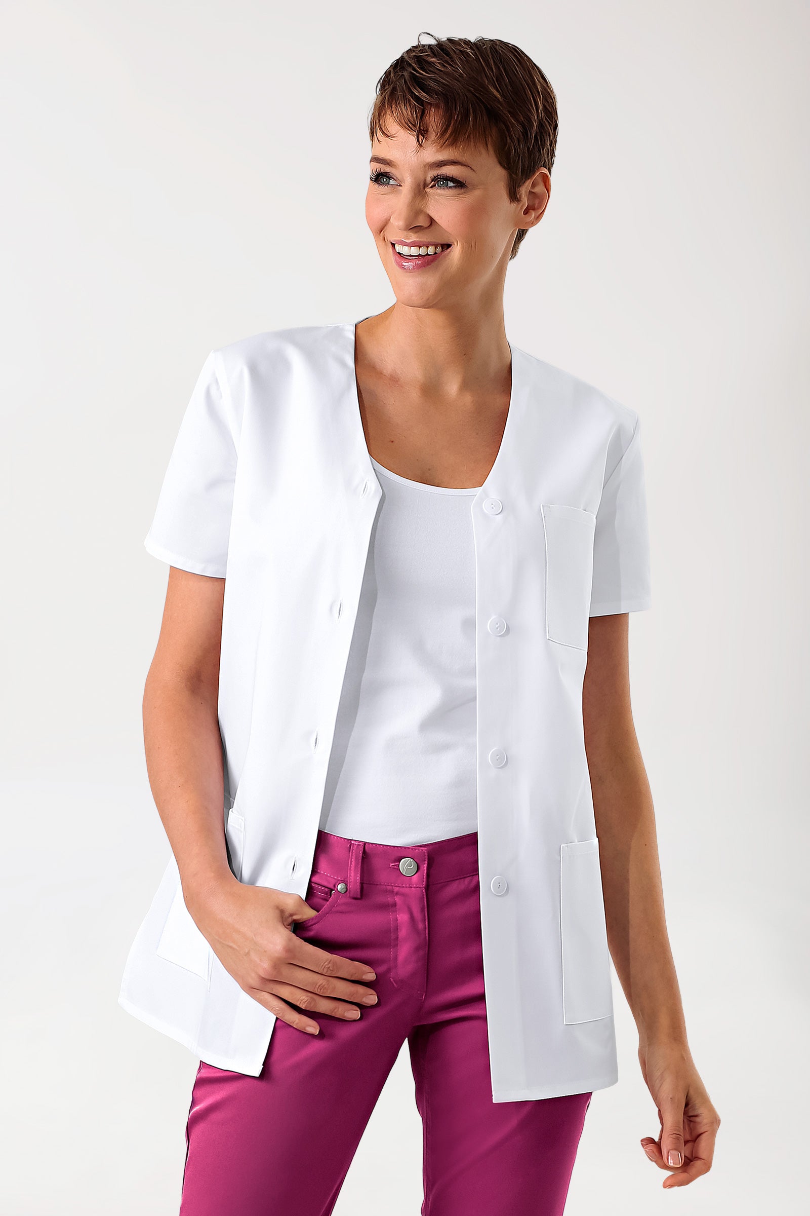Beauty tuniek dames -v-hals - knoopsluiting wit