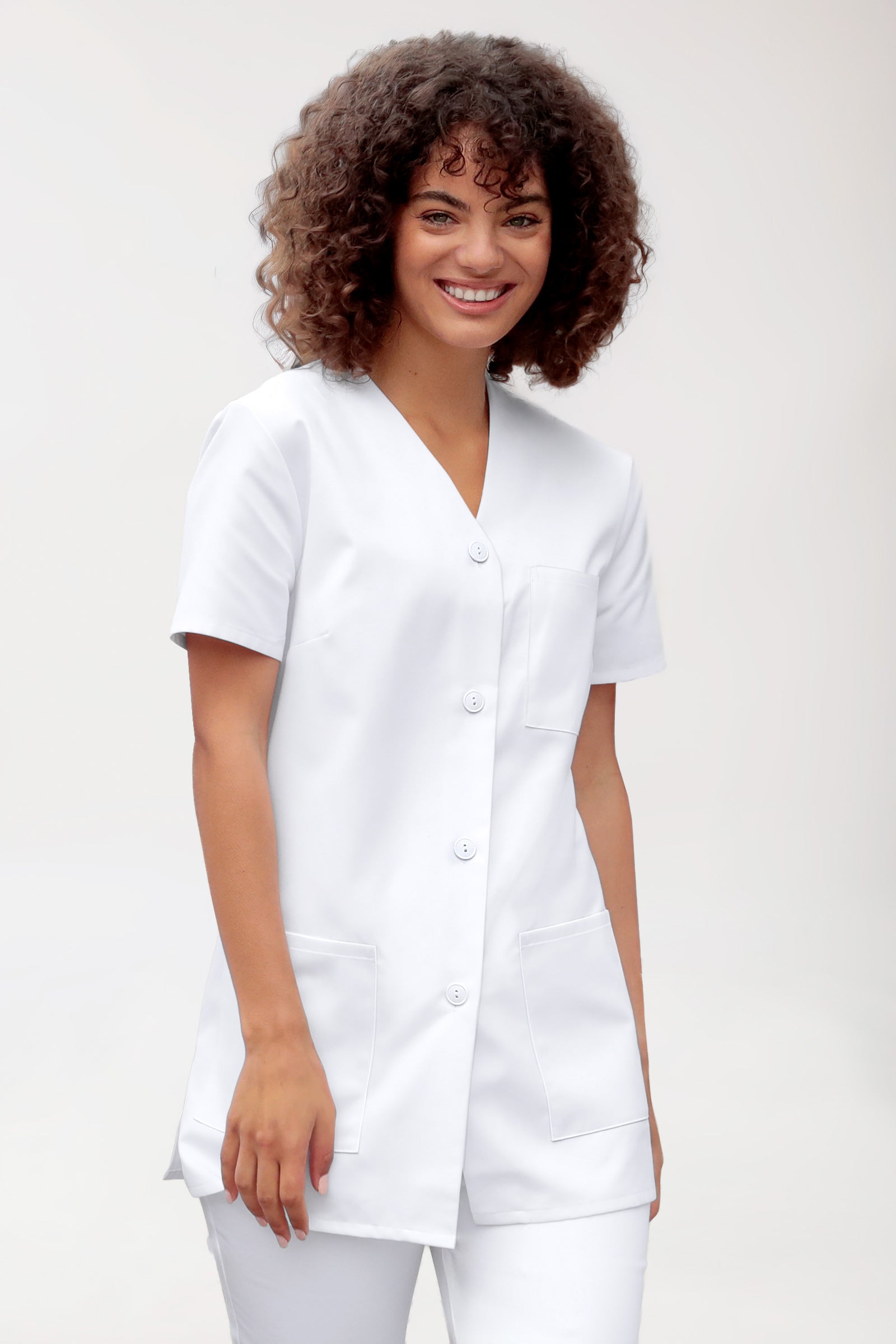 Beauty tuniek dames -v-hals - knoopsluiting wit