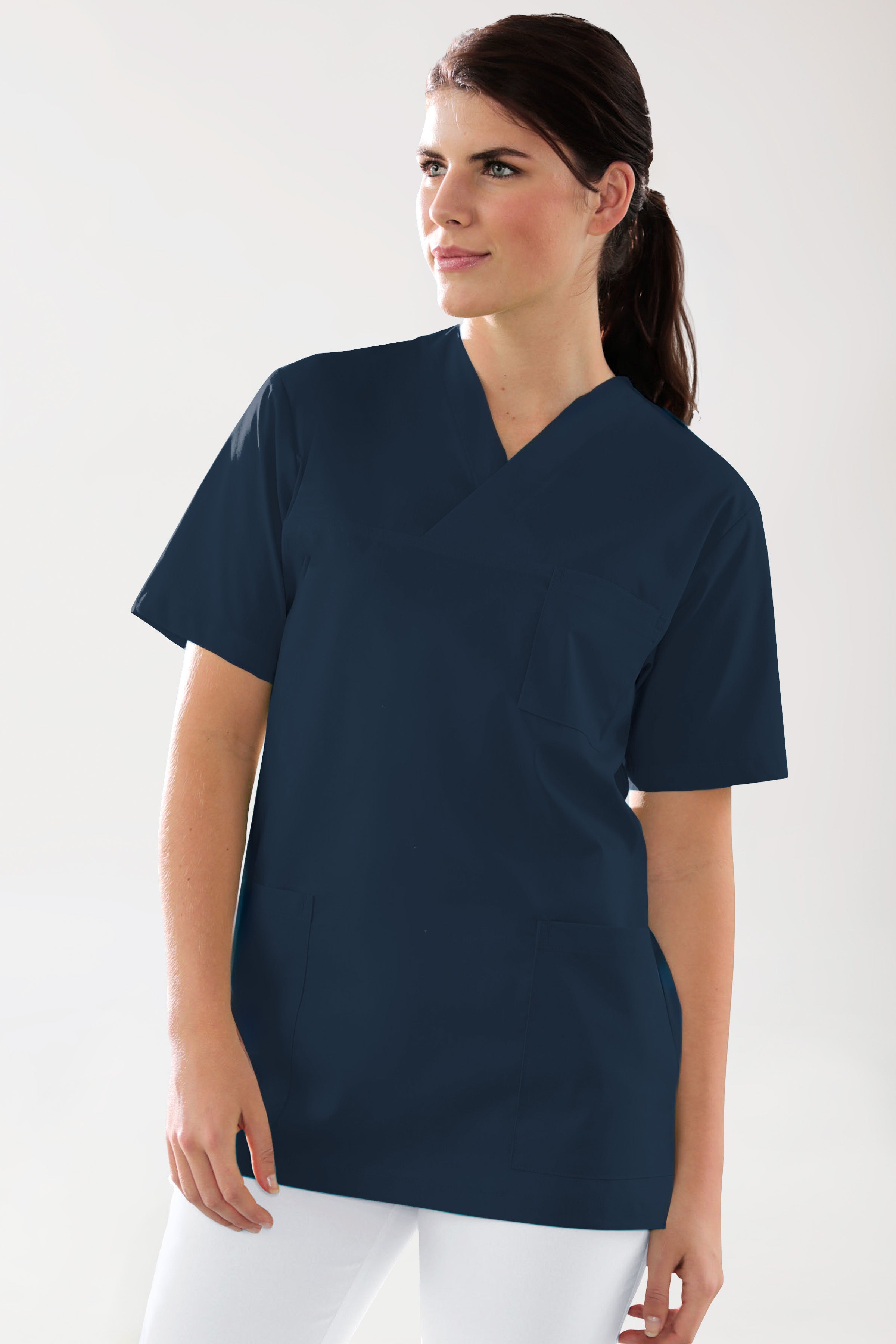 Stretch oversteektuniek uniseks - V-hals navy