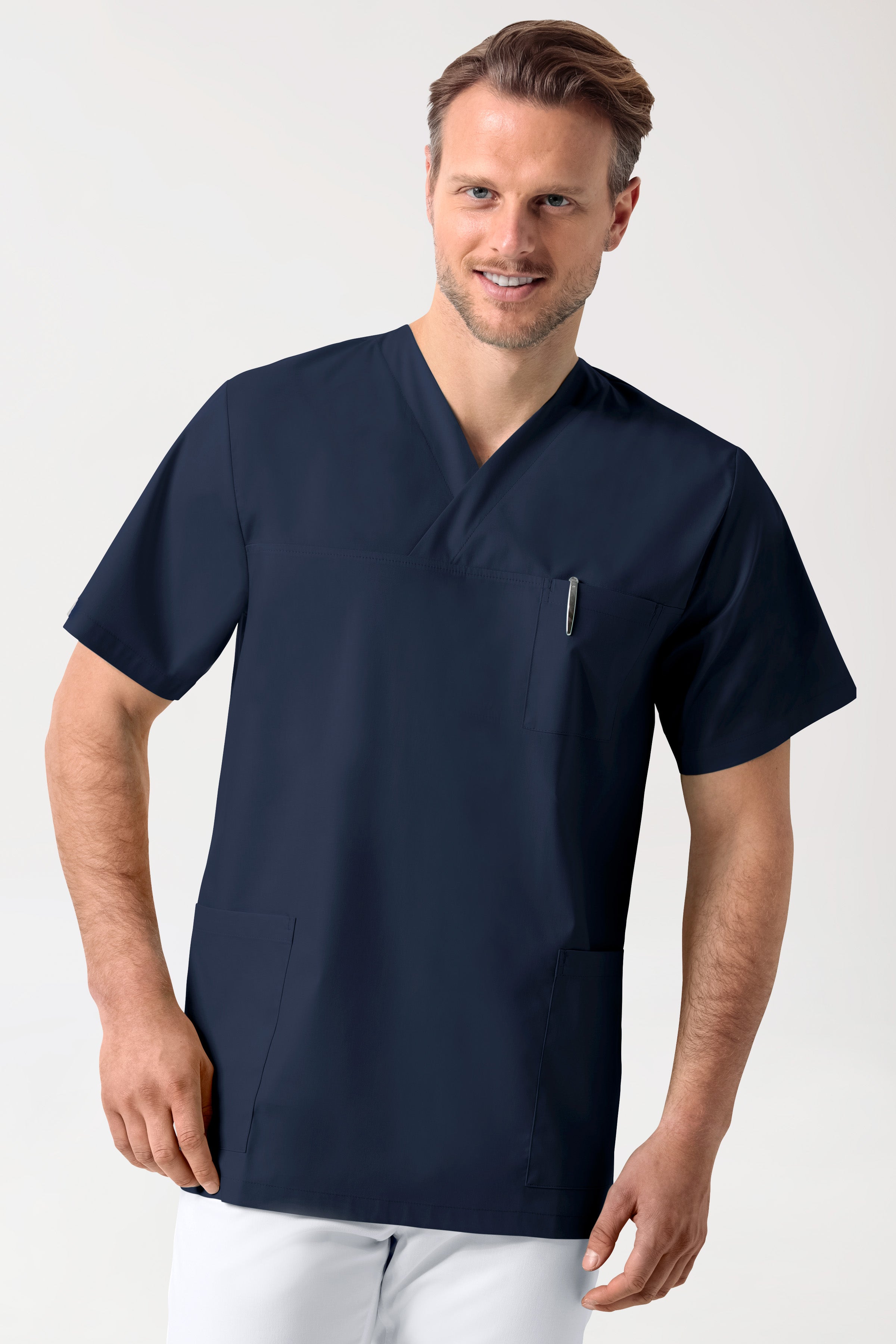 Stretch oversteektuniek uniseks - V-hals navy