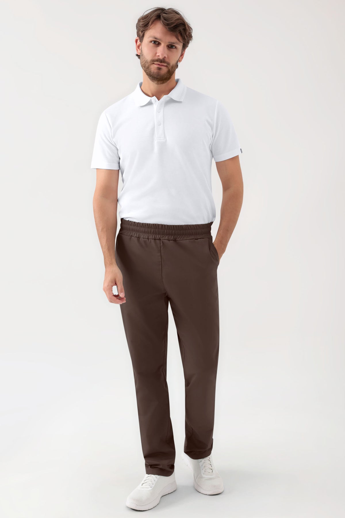 GREEN Stretch broek Unisex - elastische boord coffee