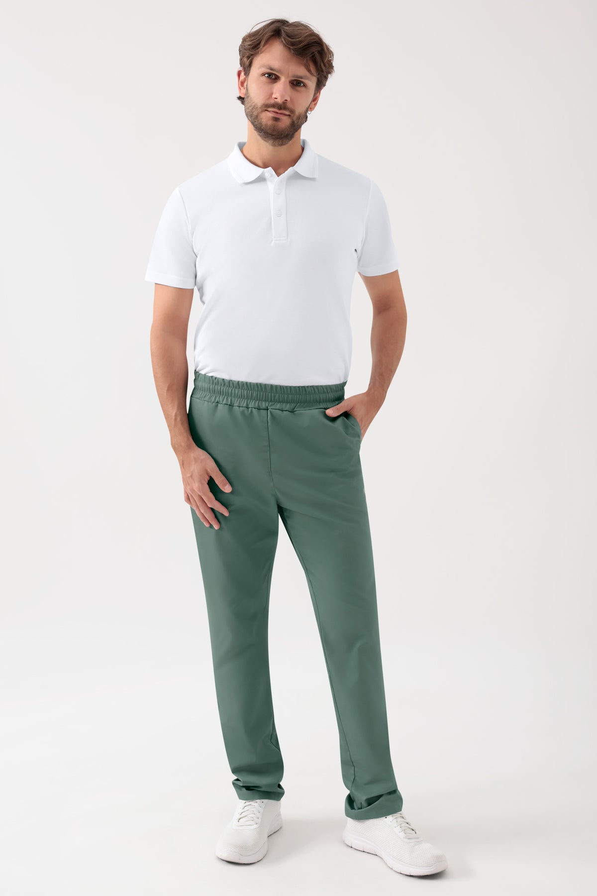 GREEN Stretch broek Unisex - elastische boord donkergroen