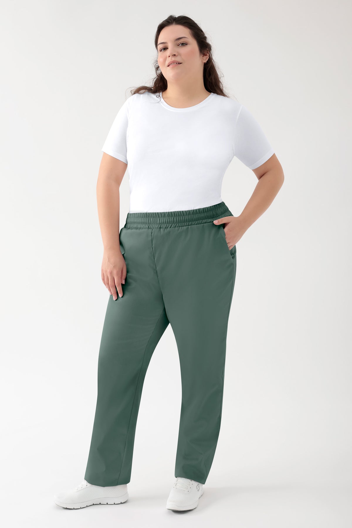 GREEN Stretch broek Unisex - elastische boord donkergroen