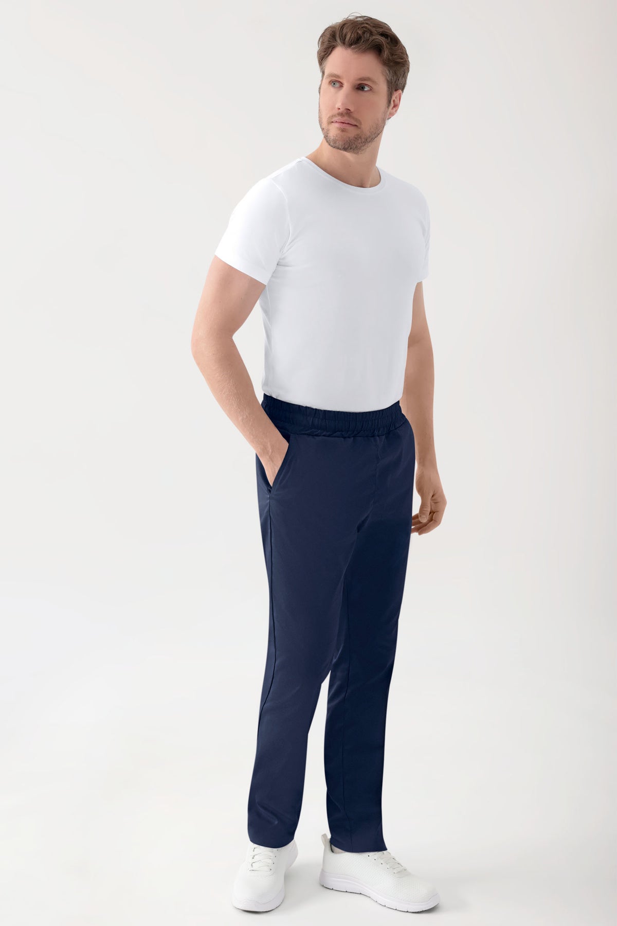 Stretch broek uniseks- elastische boord navy
