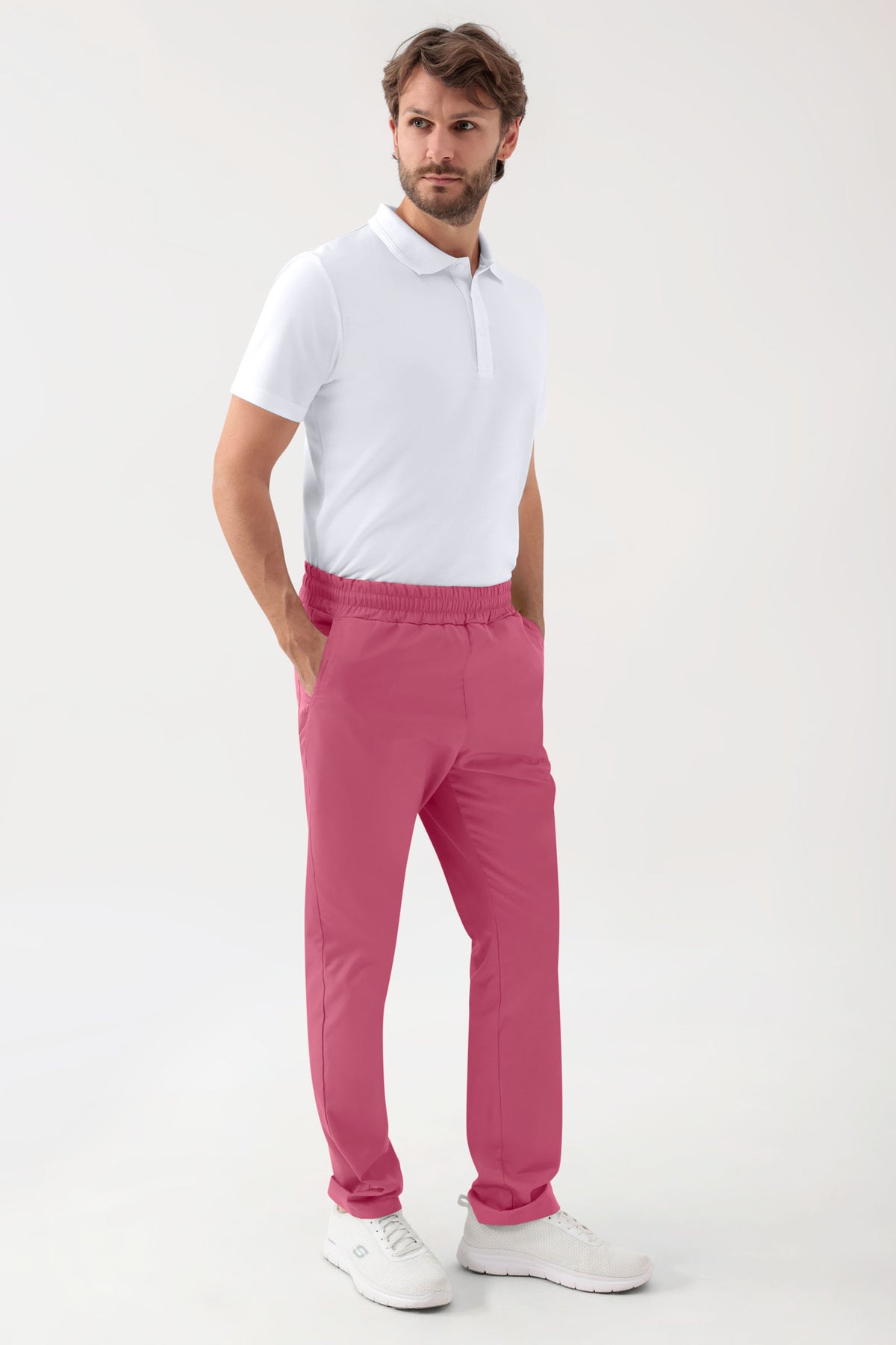 GREEN Stretch broek Unisex - elastische boord oud rose