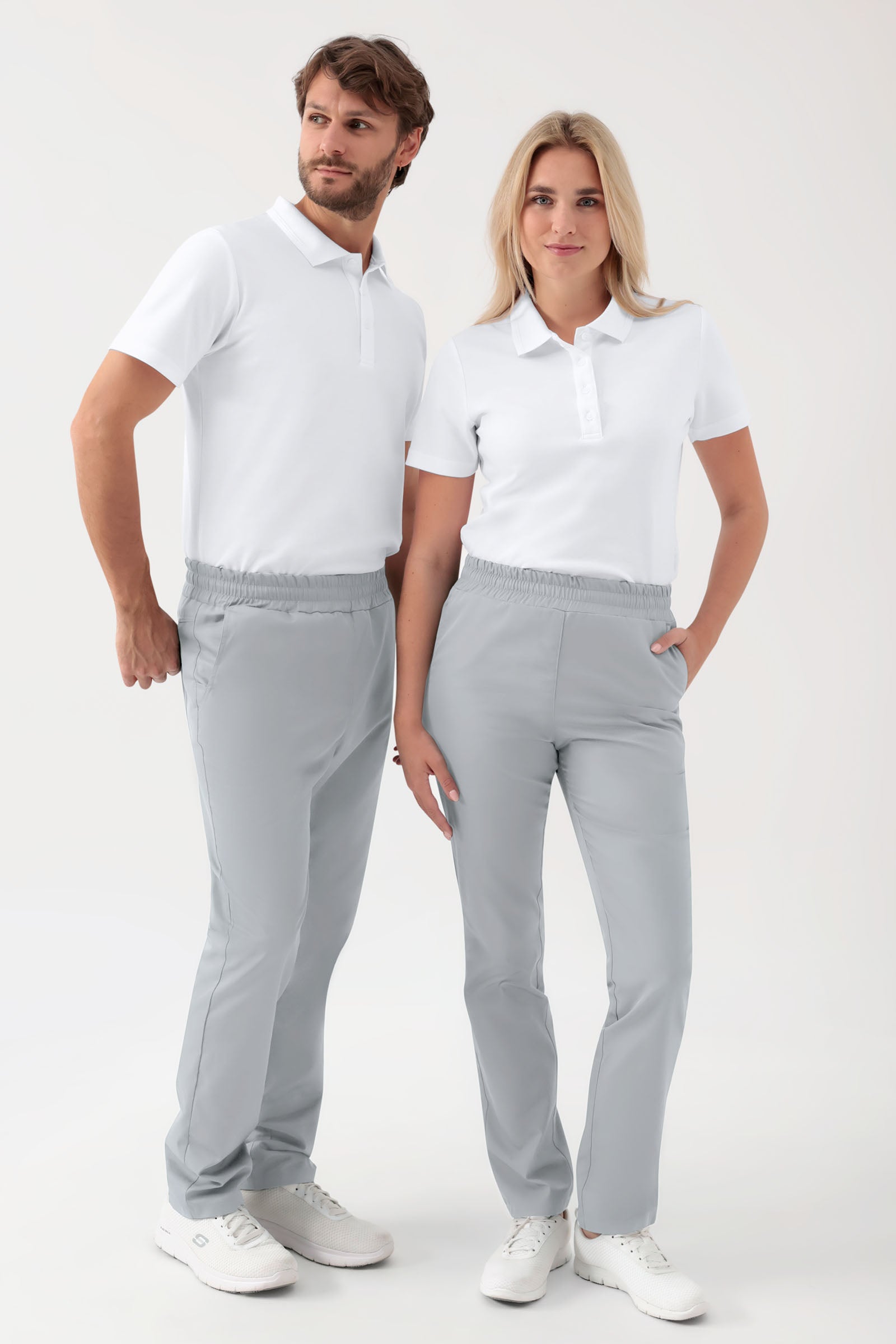 GREEN Stretch broek Unisex - elastische boord parelgrijs