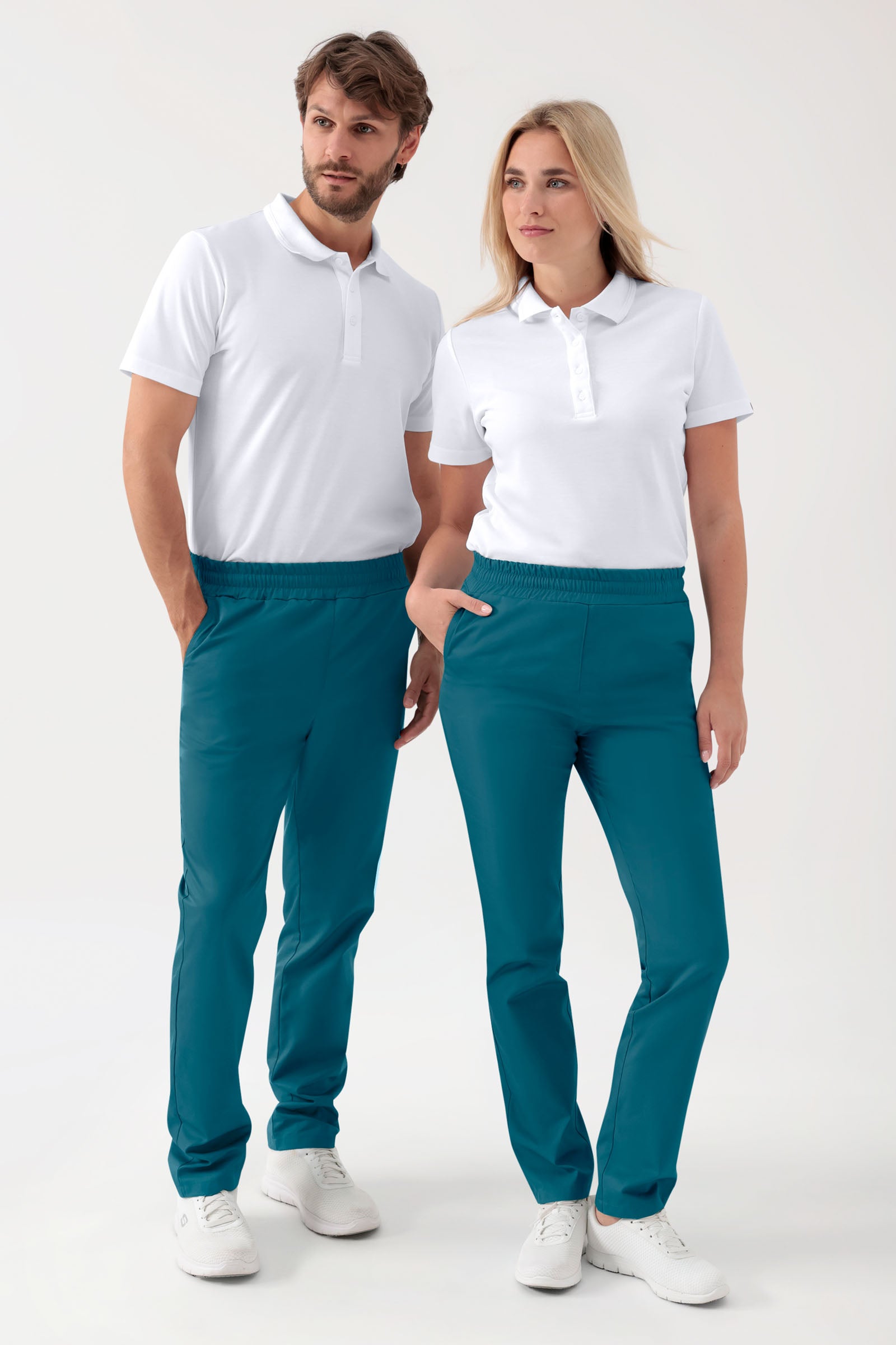 GREEN Stretch broek Unisex - elastische boord petrol