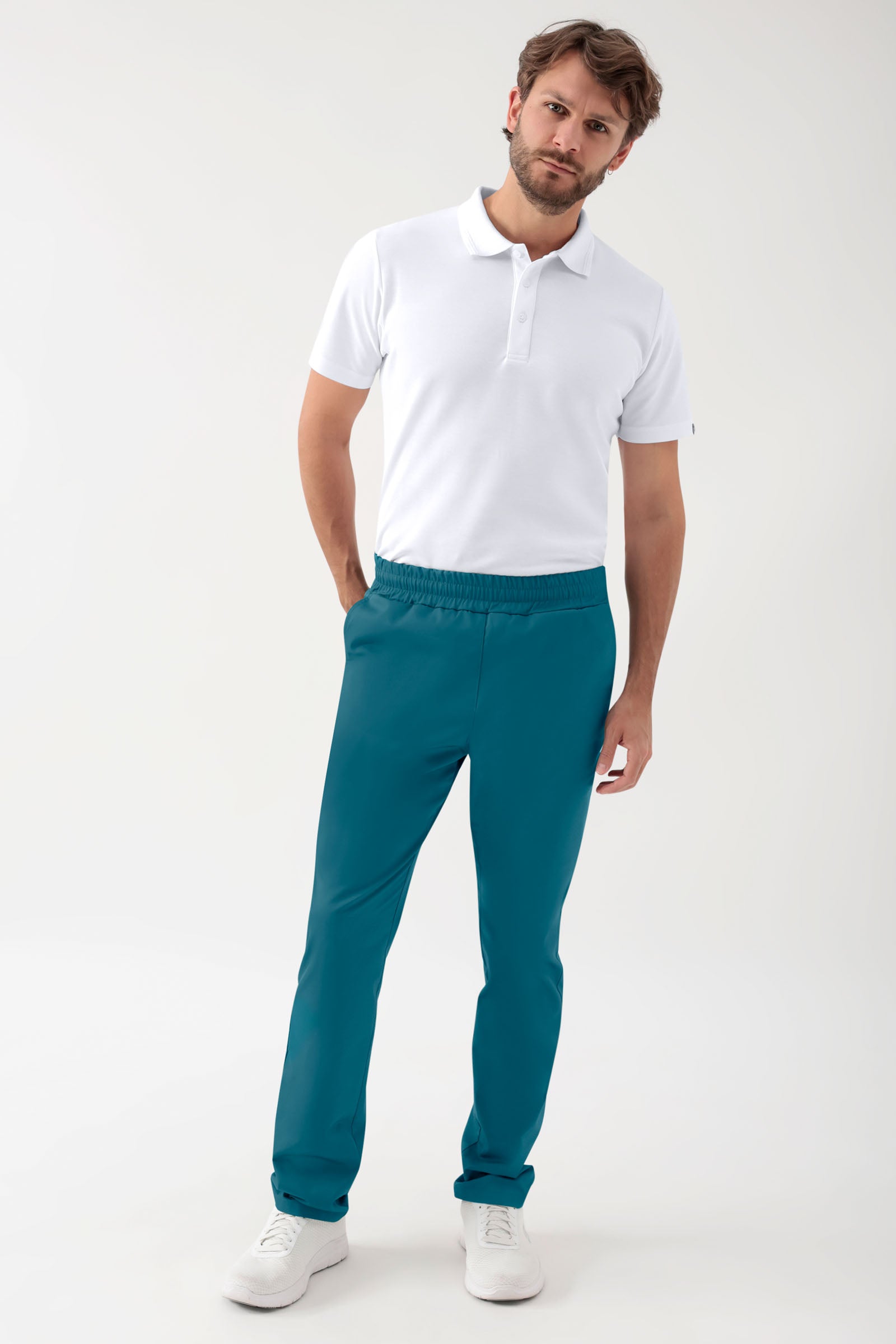 GREEN Stretch broek Unisex - elastische boord petrol