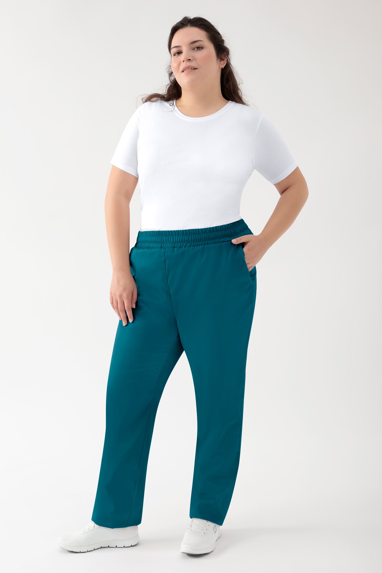 GREEN Stretch broek Unisex - elastische boord petrol