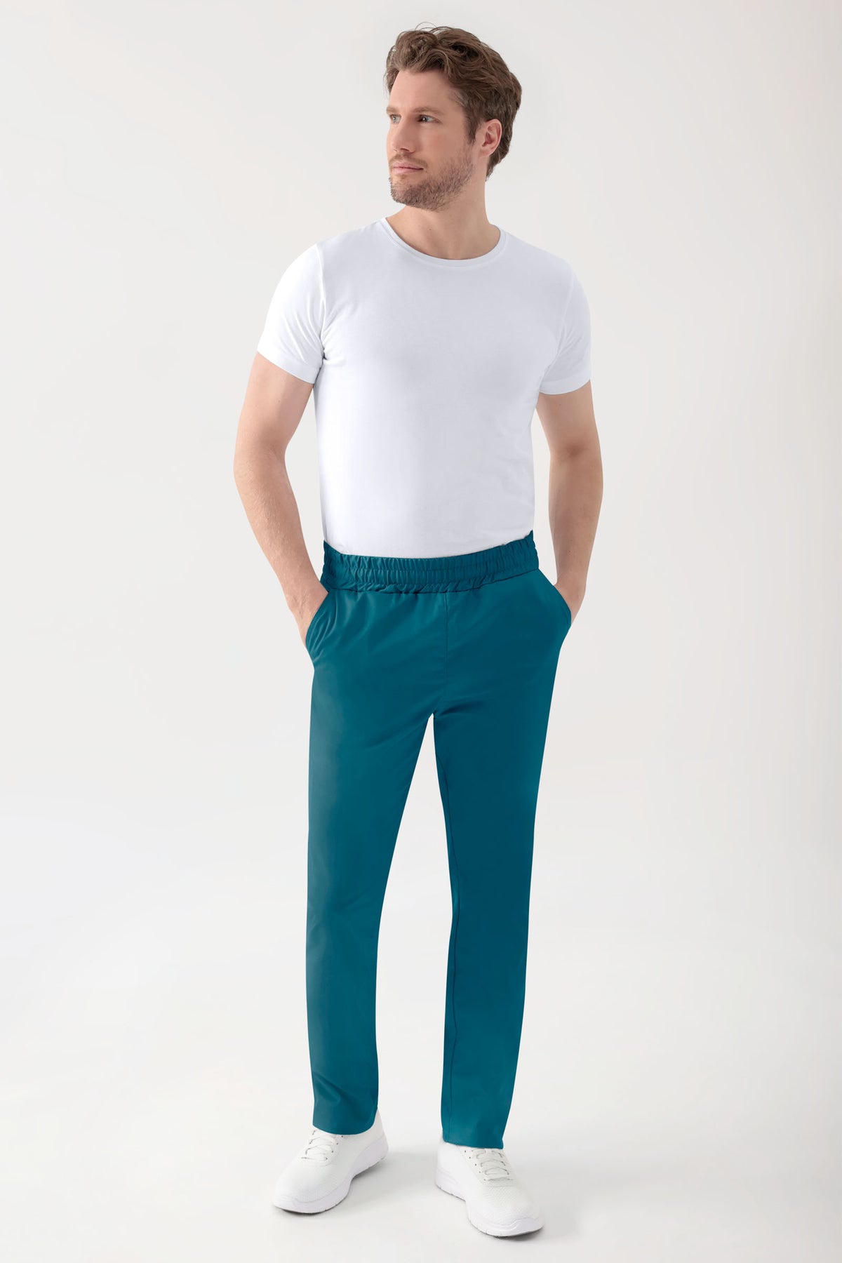 Stretch broek uniseks - elastische boord petrol