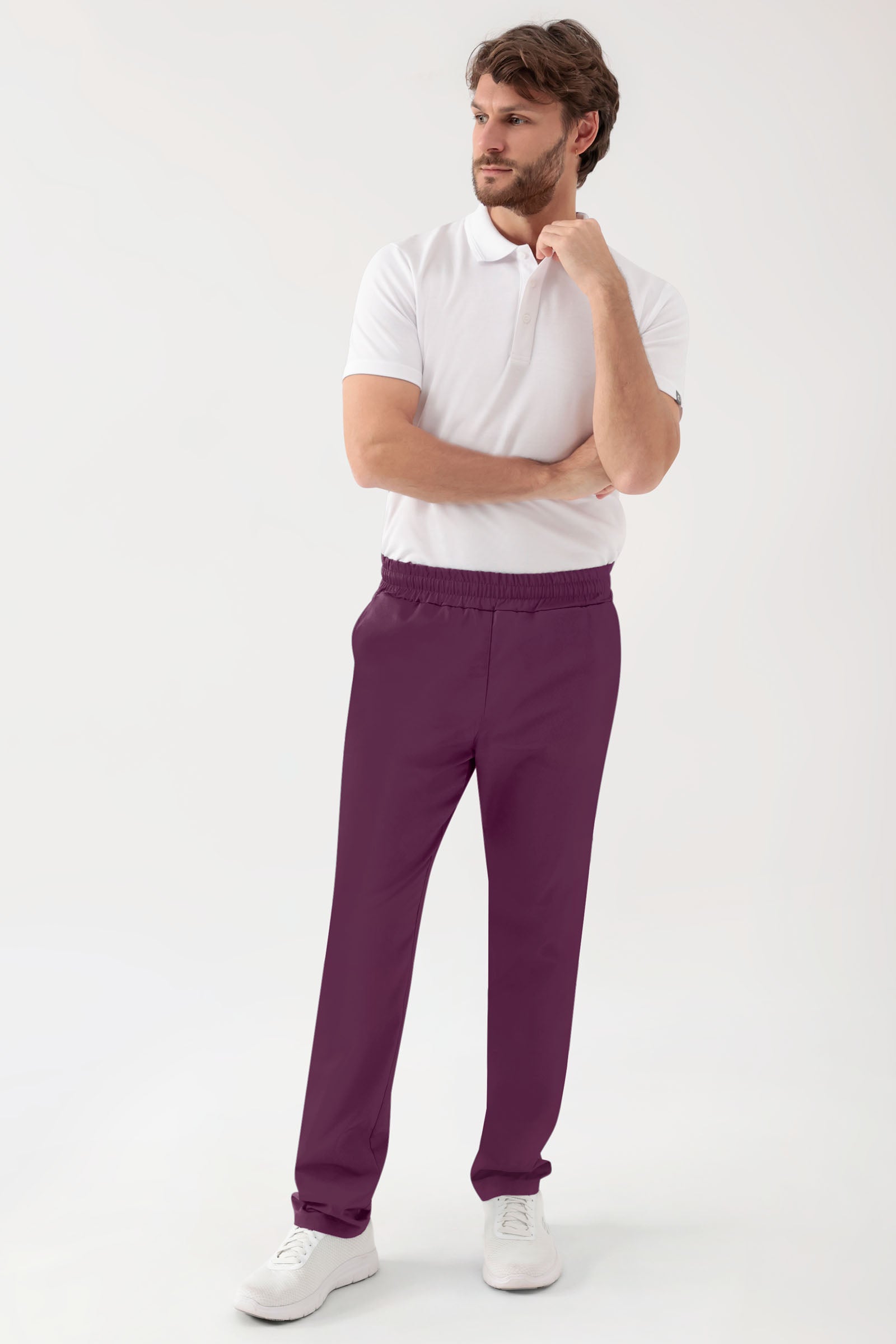 GREEN Stretch broek Unisex - elastische boord pruimen