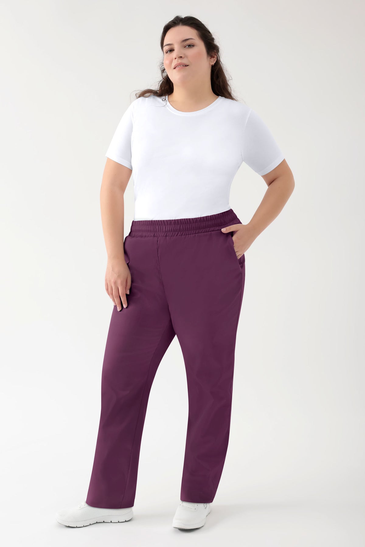 GREEN Stretch broek Unisex - elastische boord pruimen