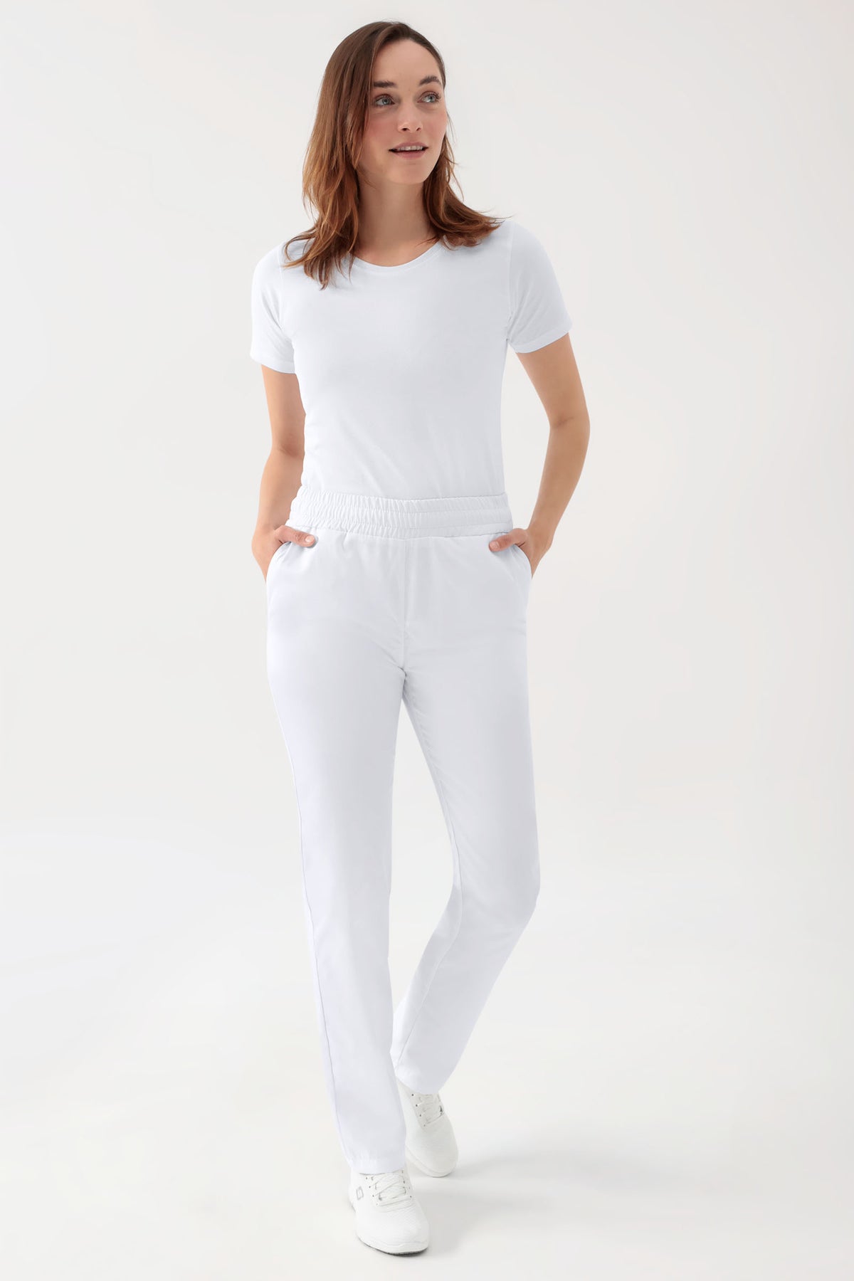 Stretch broek uniseks - elastische boord wit