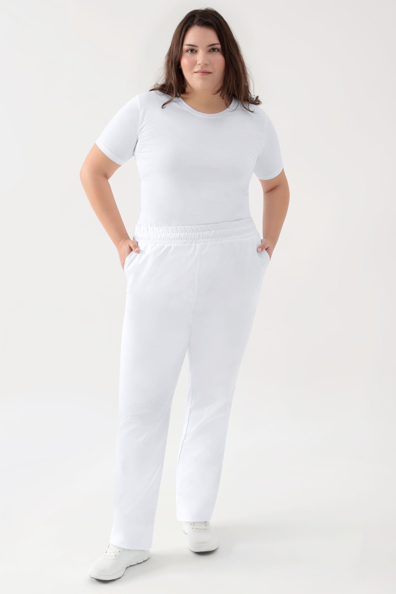Stretch broek uniseks - elastische boord wit