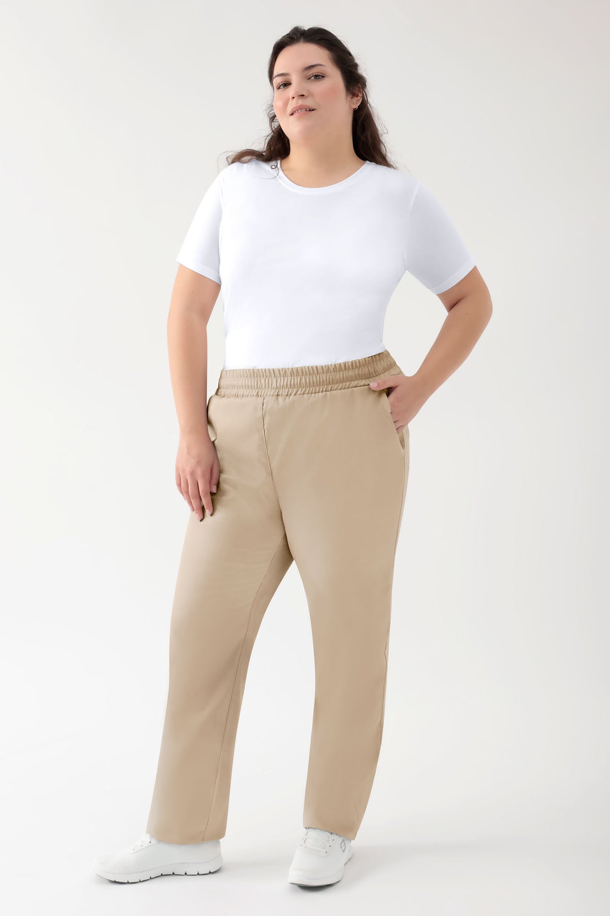 GREEN Stretch broek Unisex - elastische boord zand