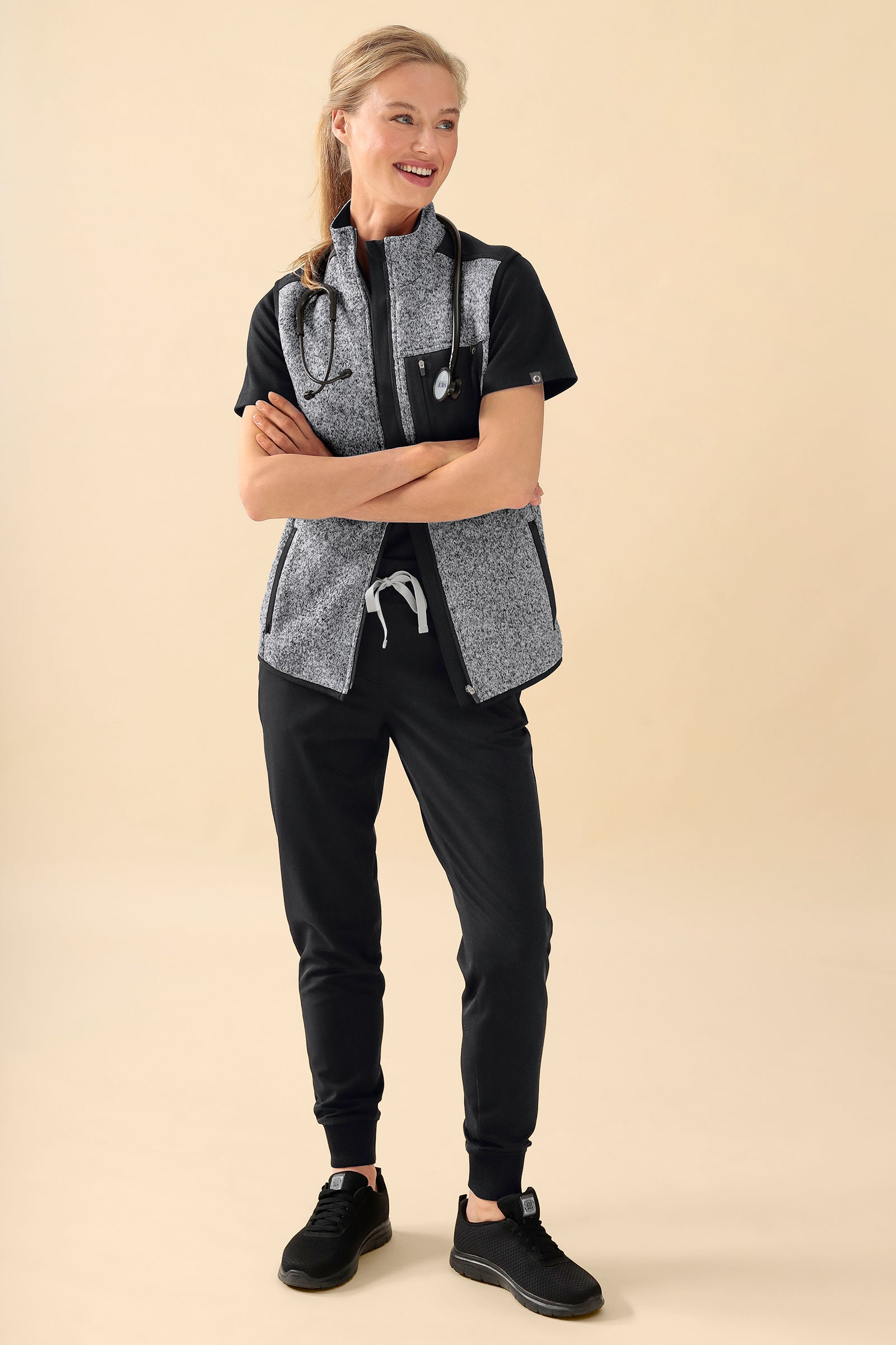 KAERE Fleece vest uniseks - opstaande kraag grijs melange