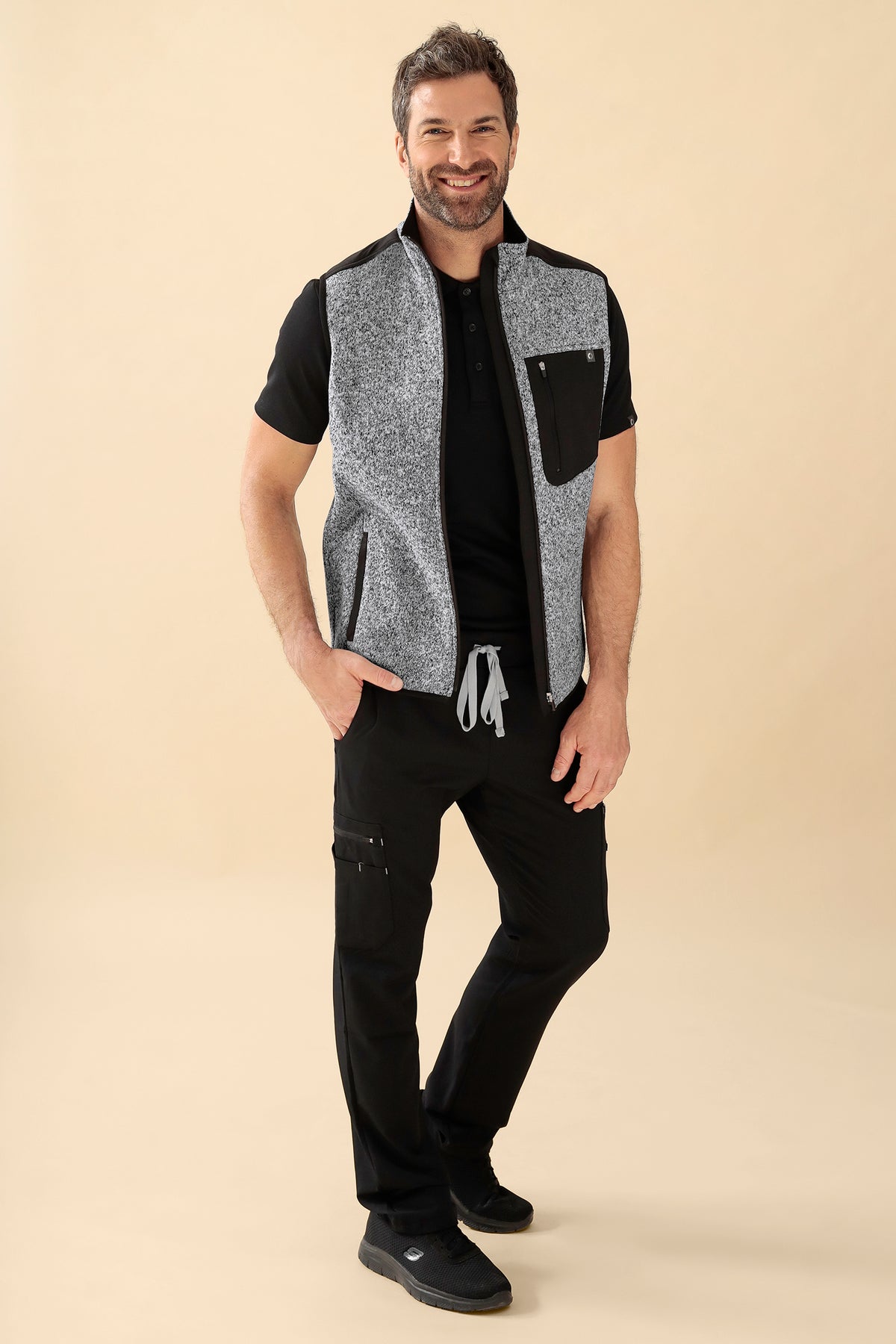 KAERE Fleece vest uniseks - opstaande kraag grijs melange