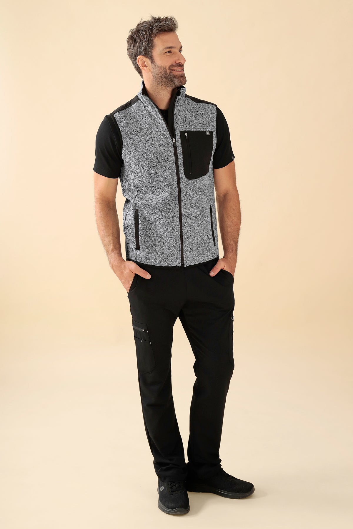 KAERE Fleece vest uniseks - opstaande kraag grijs melange
