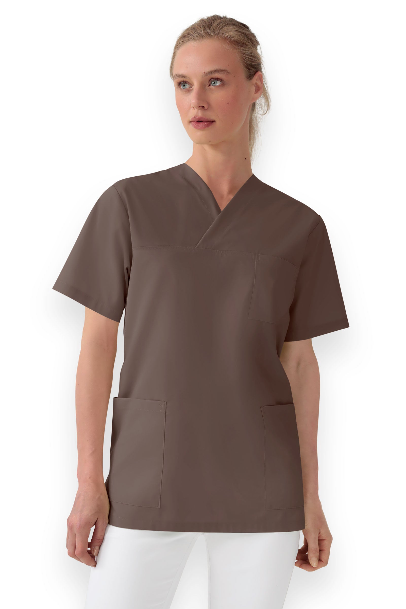 Stretch oversteektuniek unisex - V-hals deep taupe