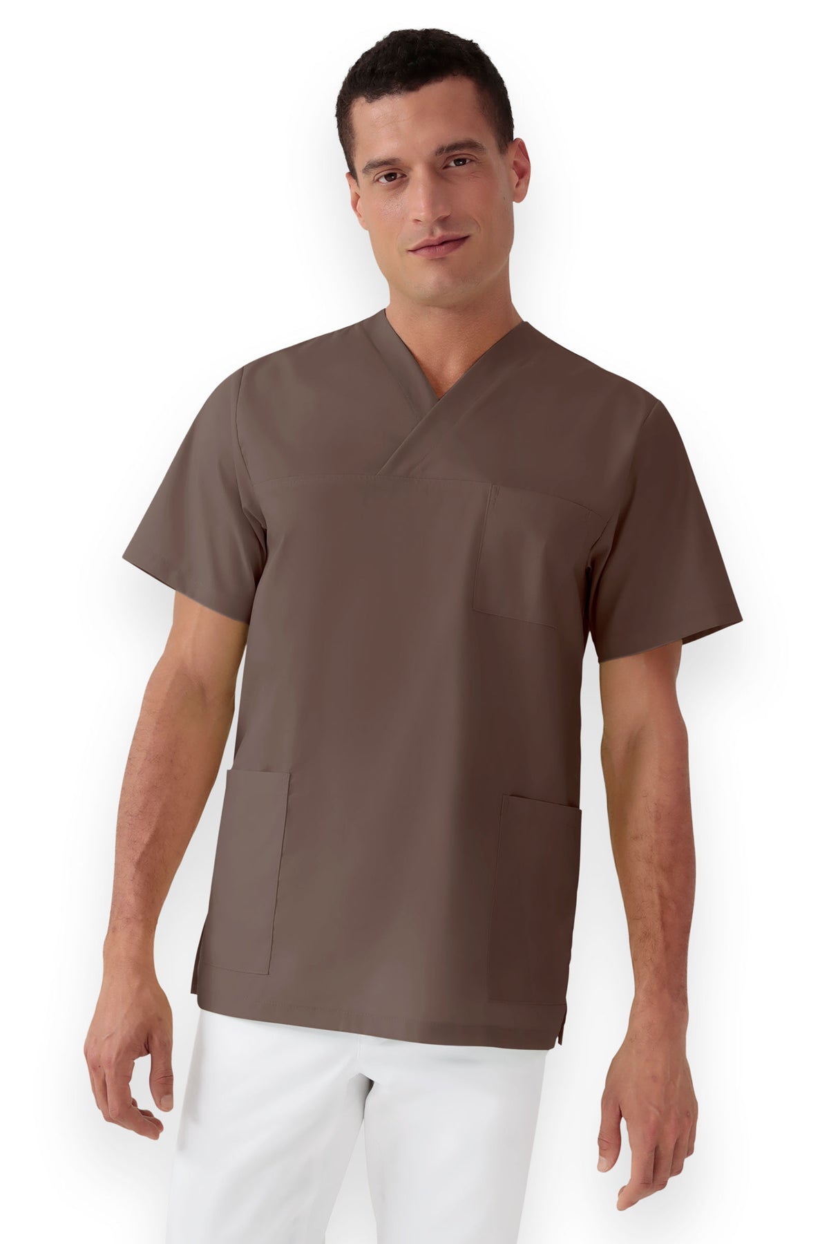 Stretch oversteektuniek unisex - V-hals deep taupe