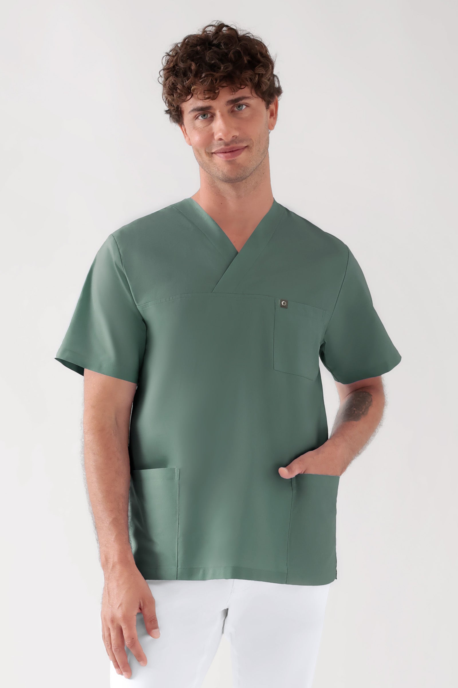 Katoenen oversteektuniek unisex - 2-pack donkergroen, Voorzijde view