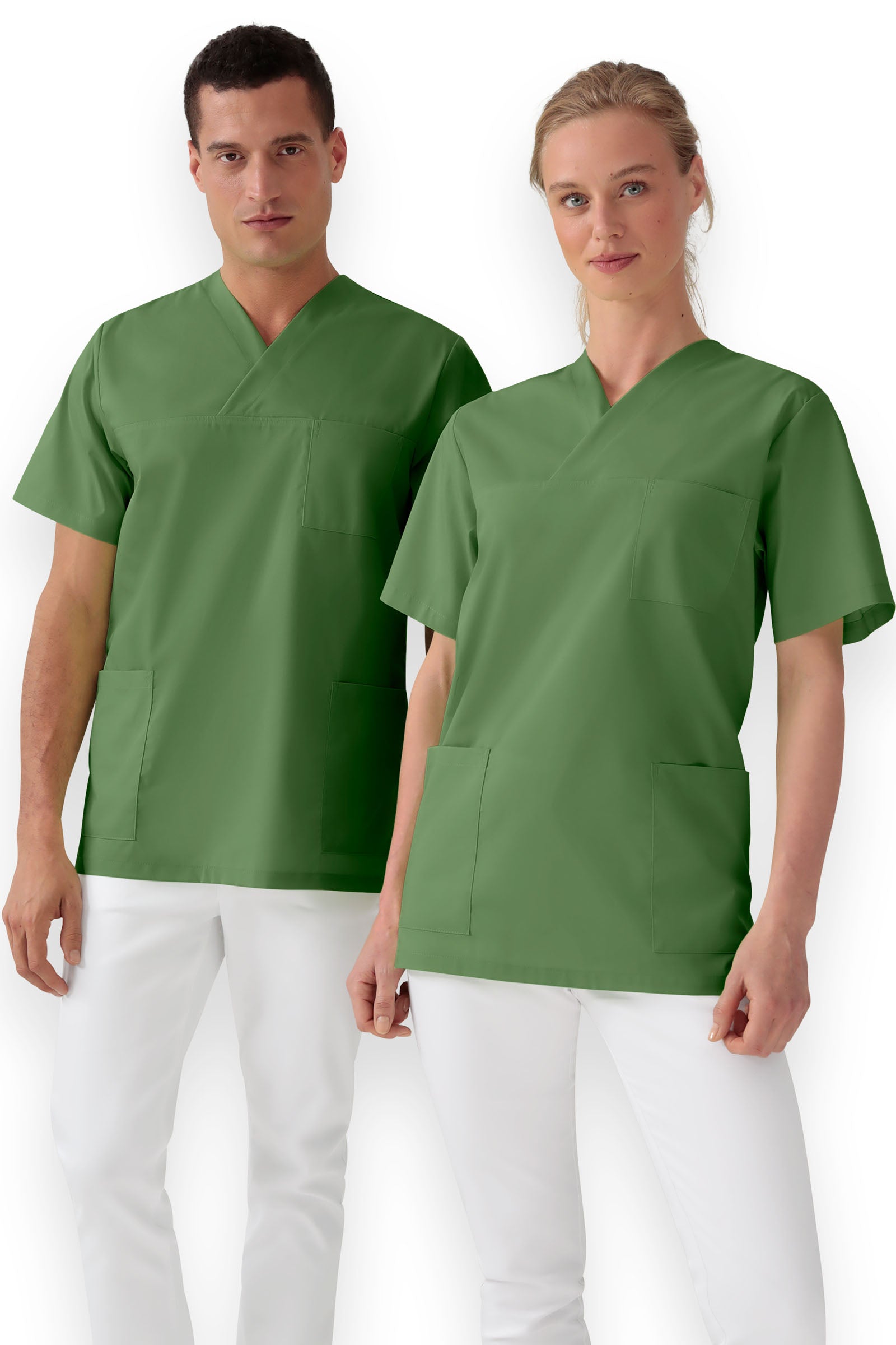 Stretch oversteektuniek unisex - V-hals grasgroen
