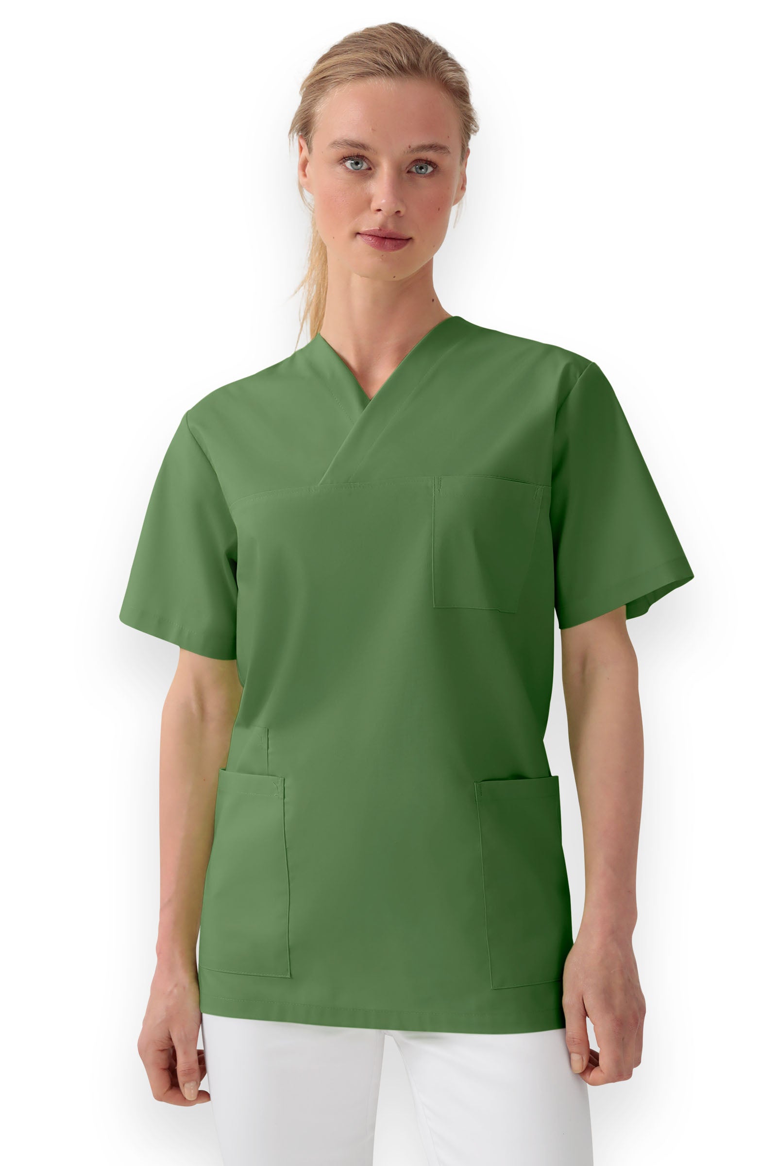 Stretch oversteektuniek unisex - V-hals grasgroen
