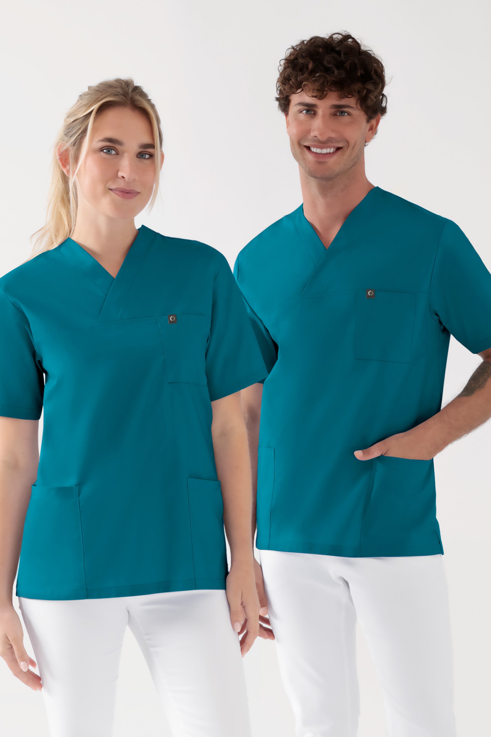 Katoenen oversteektuniek unisex - 2-pack petrol