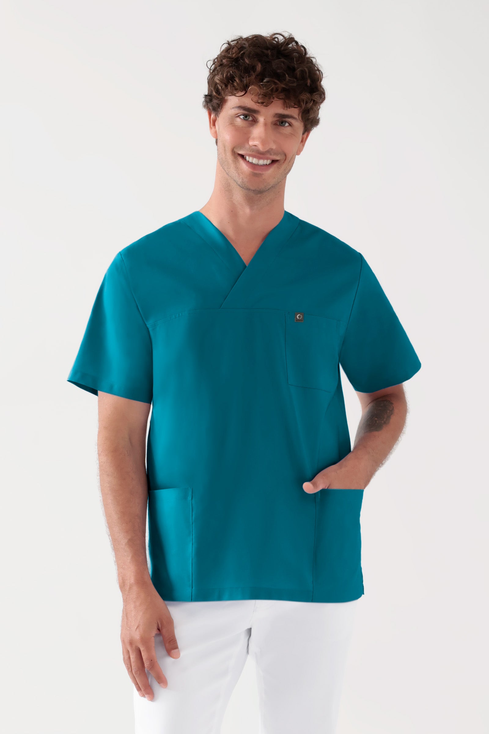 Katoenen oversteektuniek unisex - 2-pack petrol