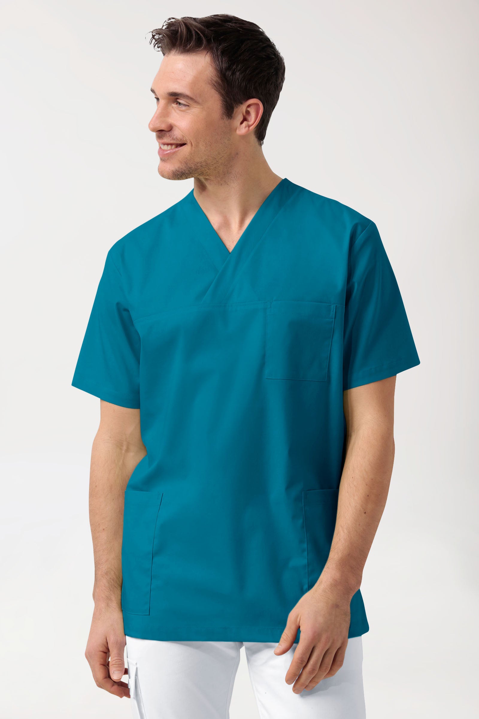 Stretch oversteektuniek unisex - V-hals petrol