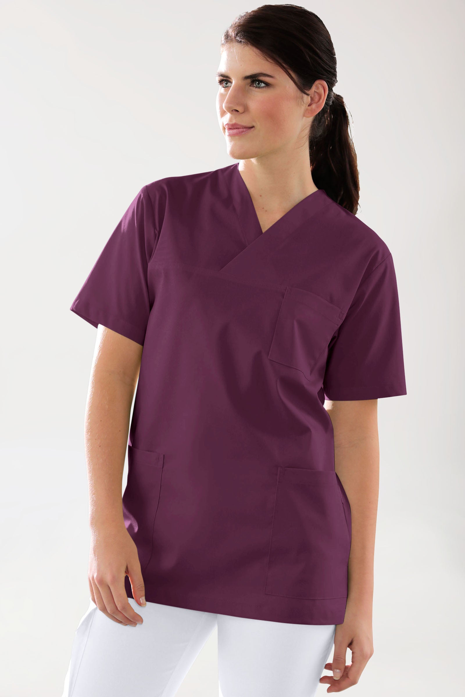 Stretch oversteektuniek unisex - V-hals pruimen