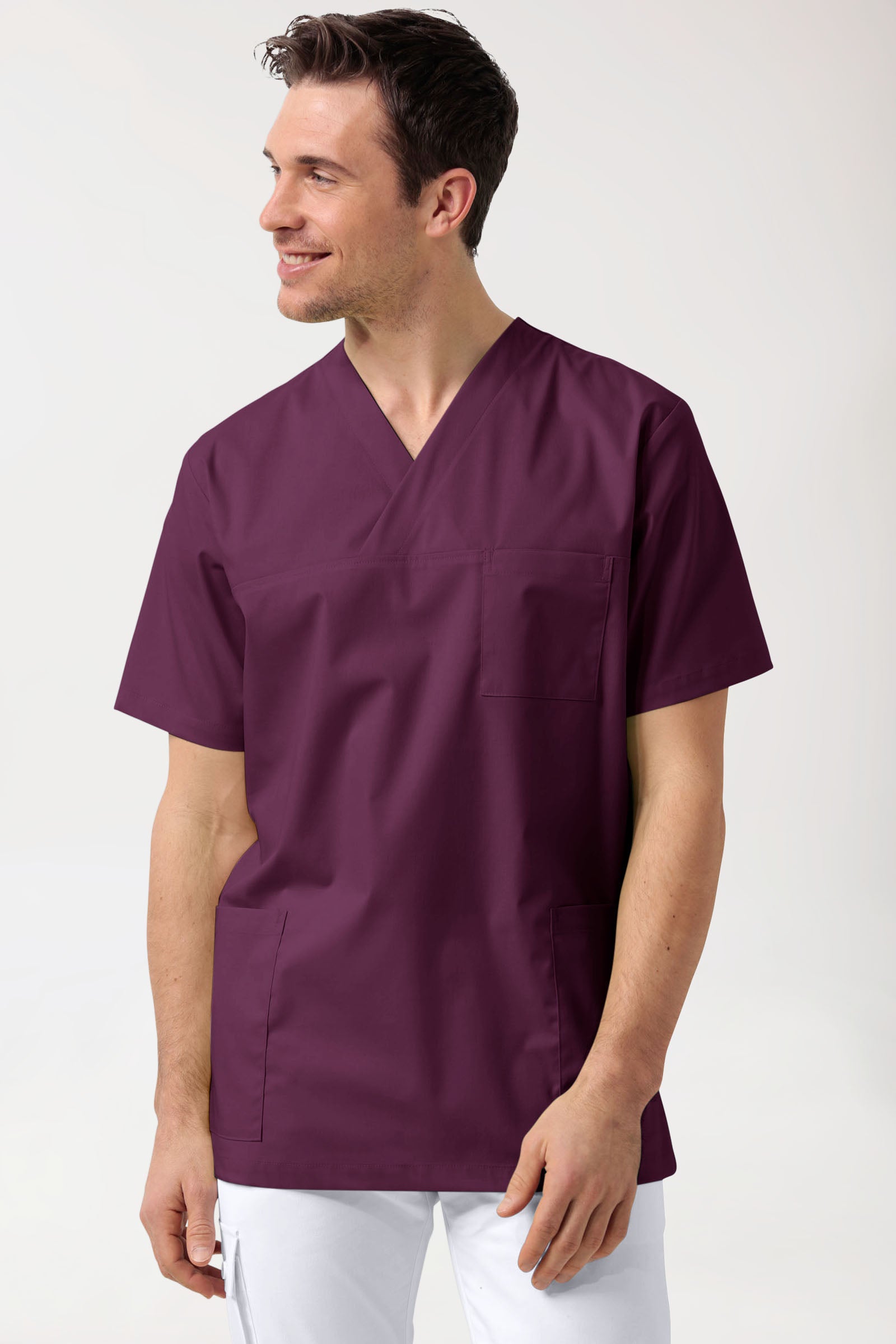 Stretch oversteektuniek unisex - V-hals pruimen