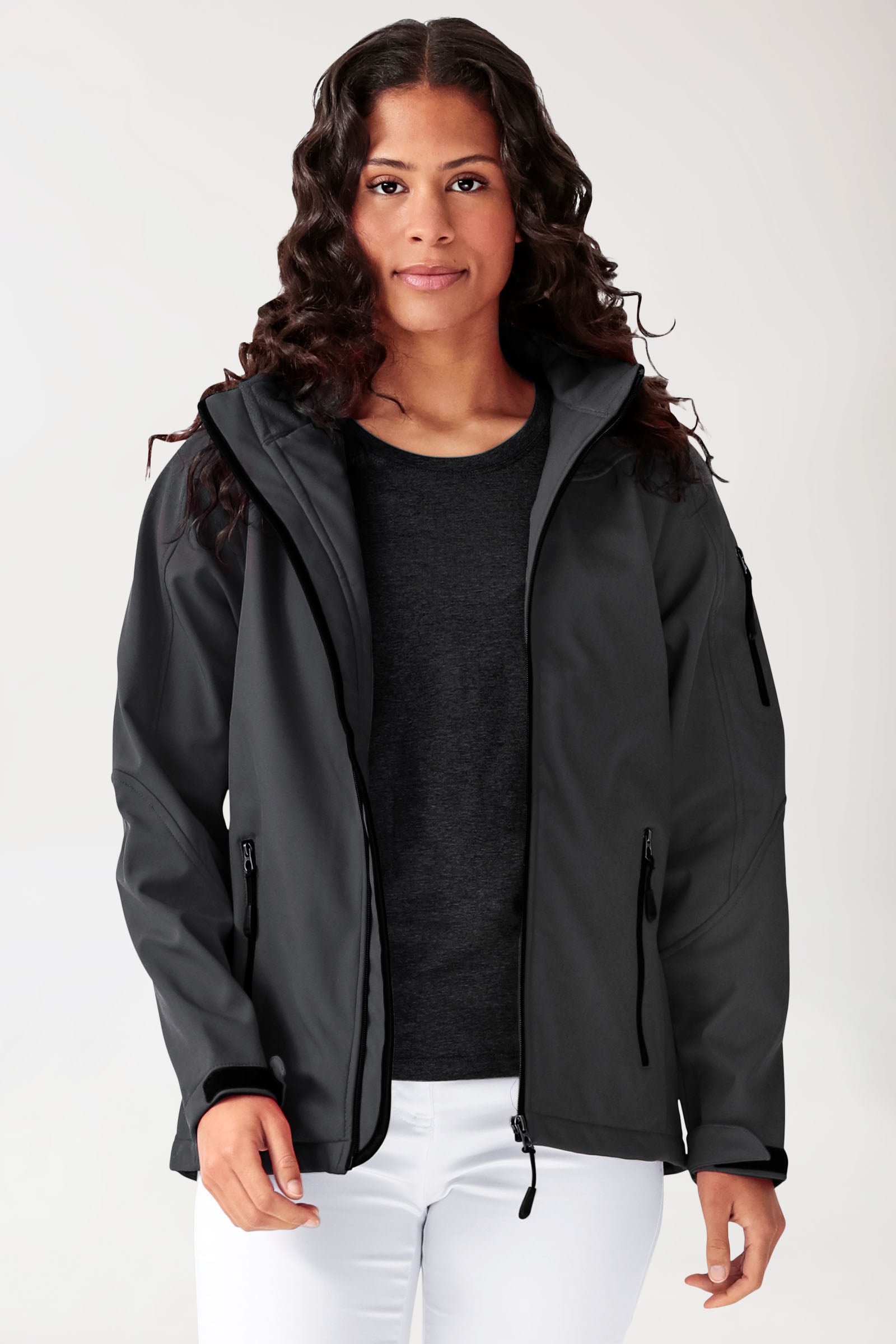 Softshell jassen unisex - met capuchon leigrijs